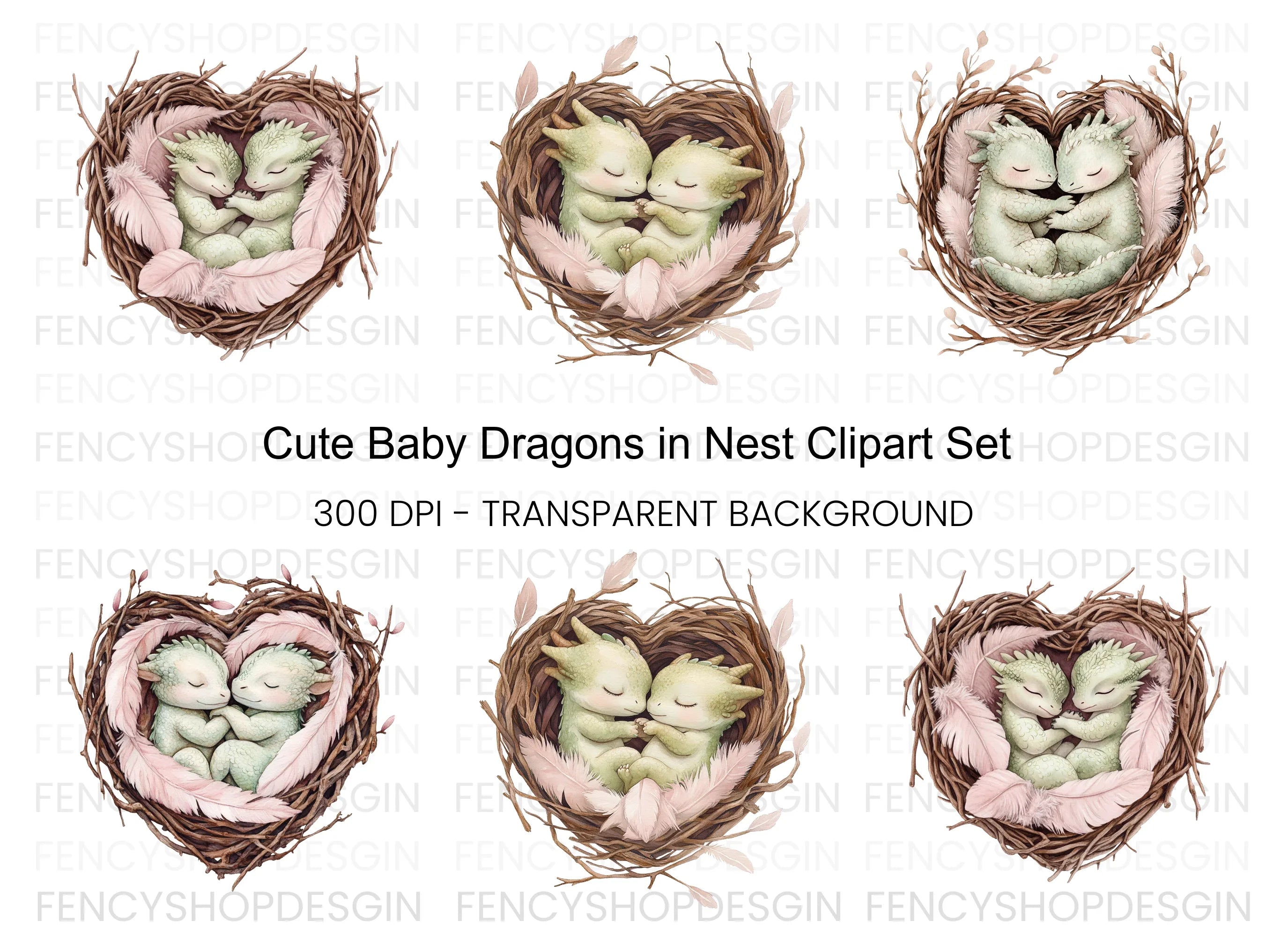 Cute Baby Dragon Nests Clipart Bundle