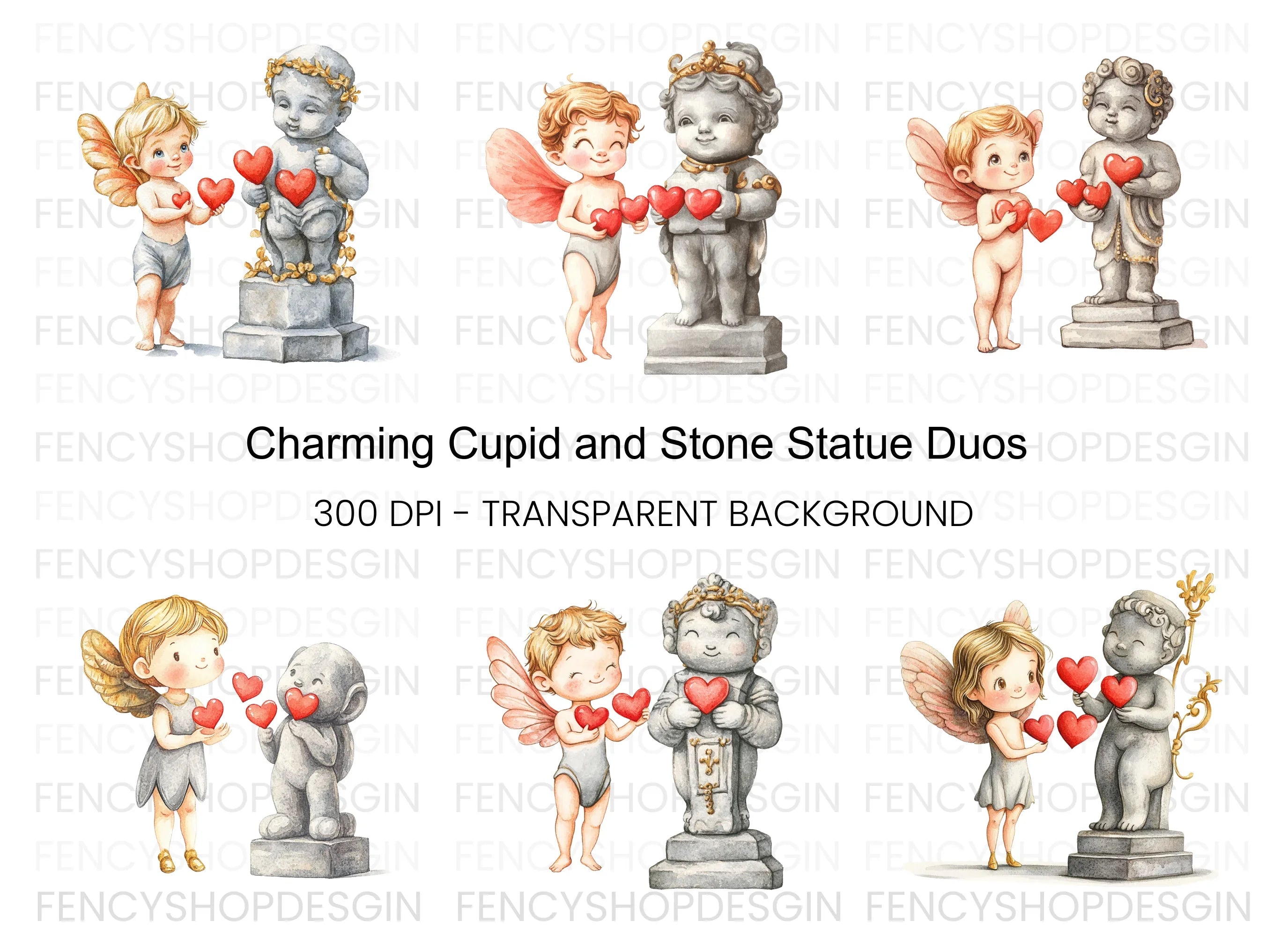 Cupid and Stone Statue Love Clipart Bundle