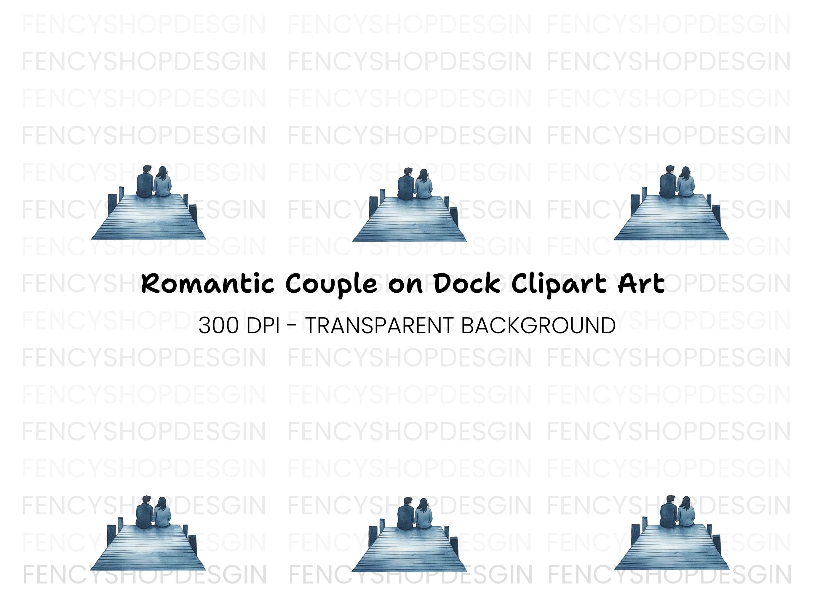 Romantic Couple on Dock Clipart Bundle