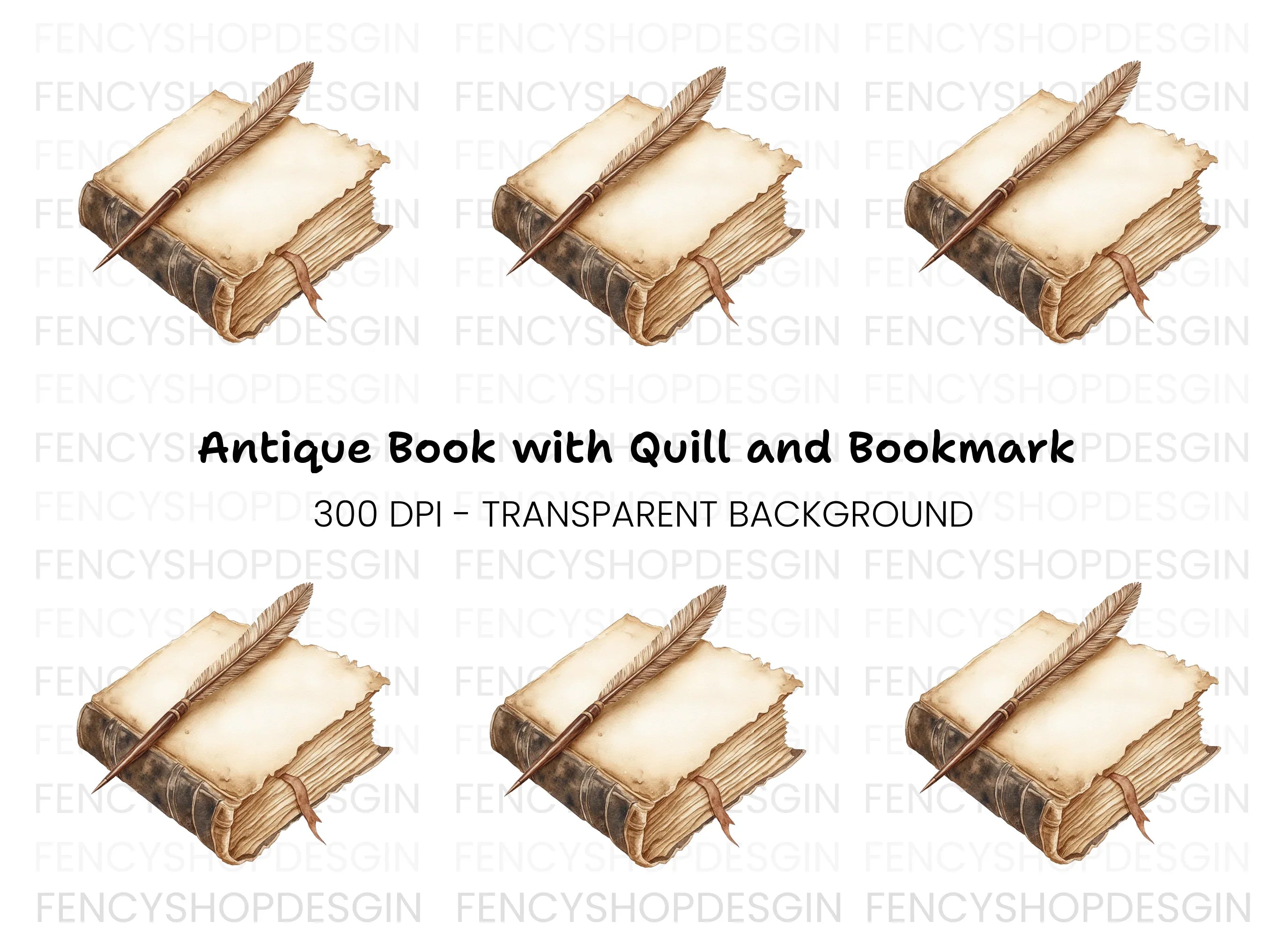 Vintage Book Quill Clipart Bundle