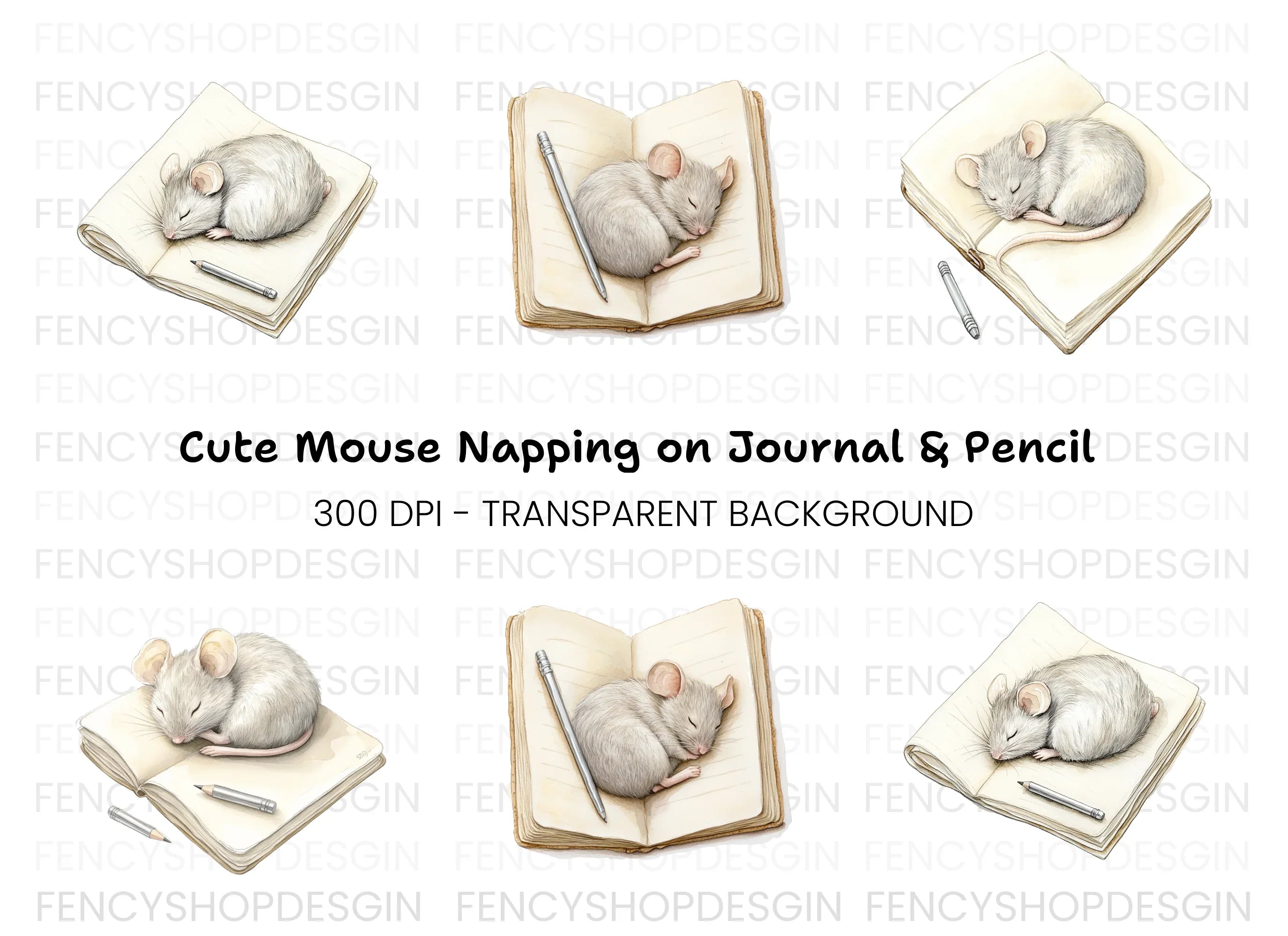 Sleeping Mice on Books Clipart Bundle