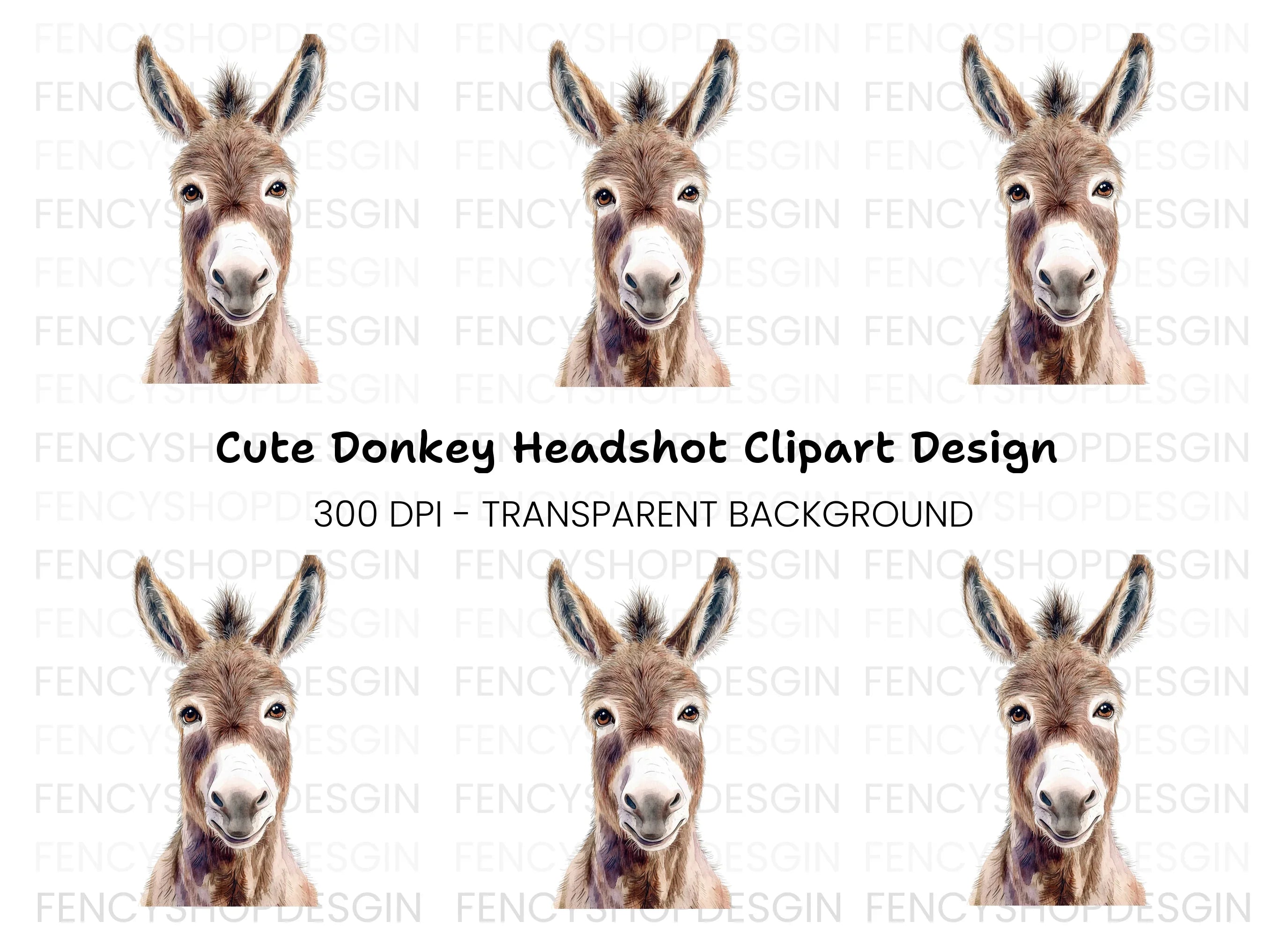 Cute Donkey Face Clipart Bundle