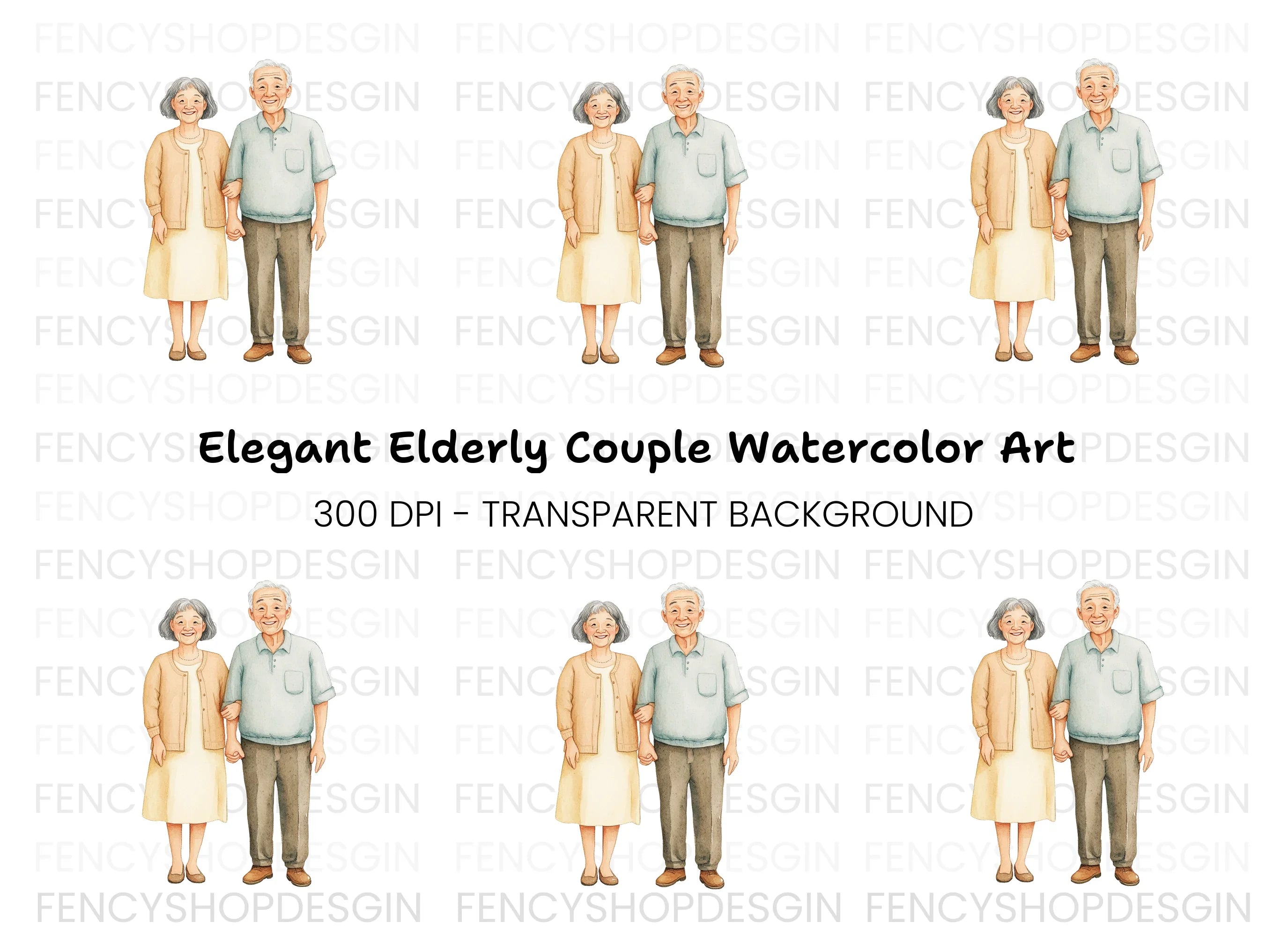 Happy Elderly Couple Clipart Bundle