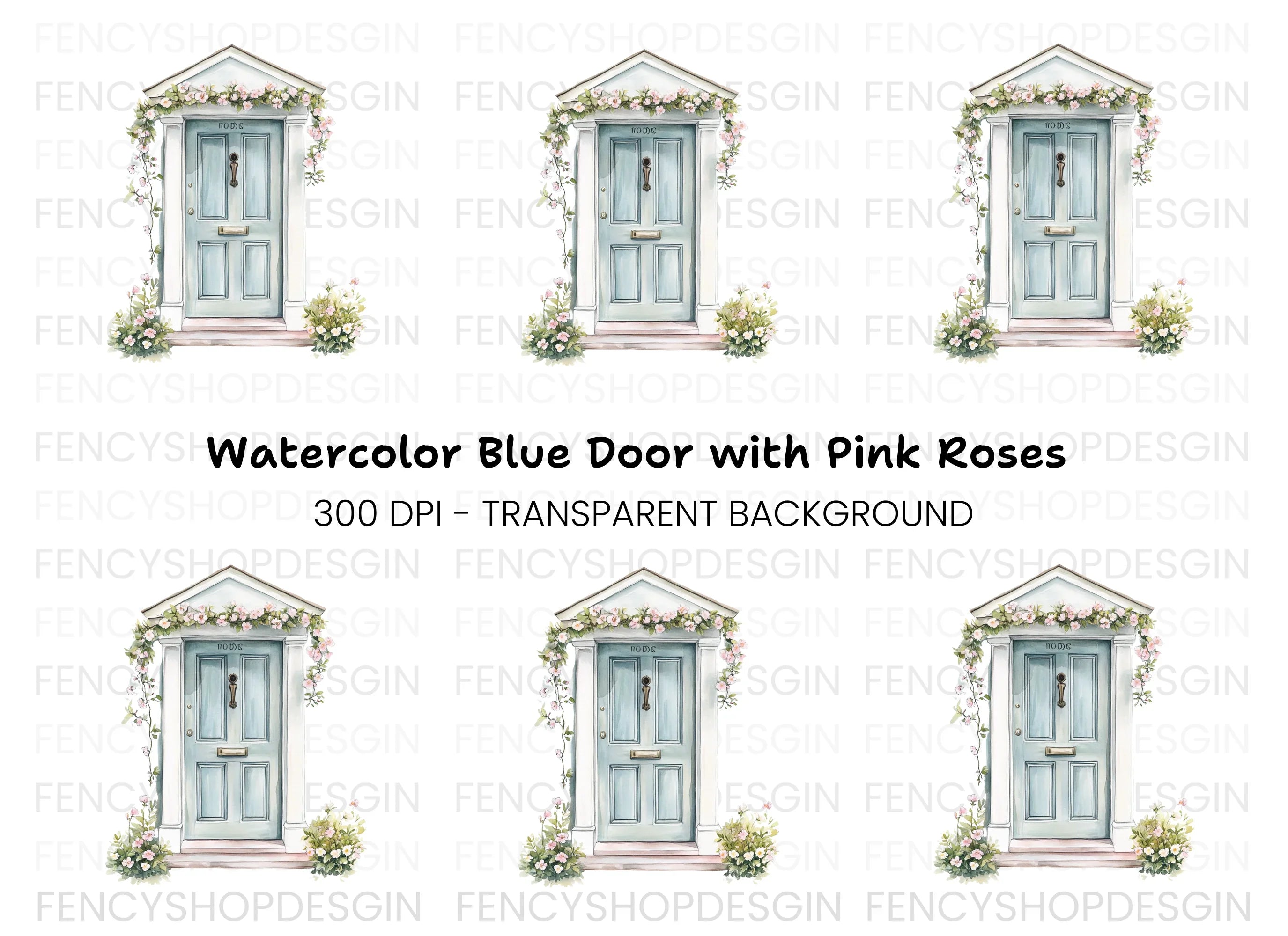 Charming Blue Door with Floral Decor Clipart Bundle