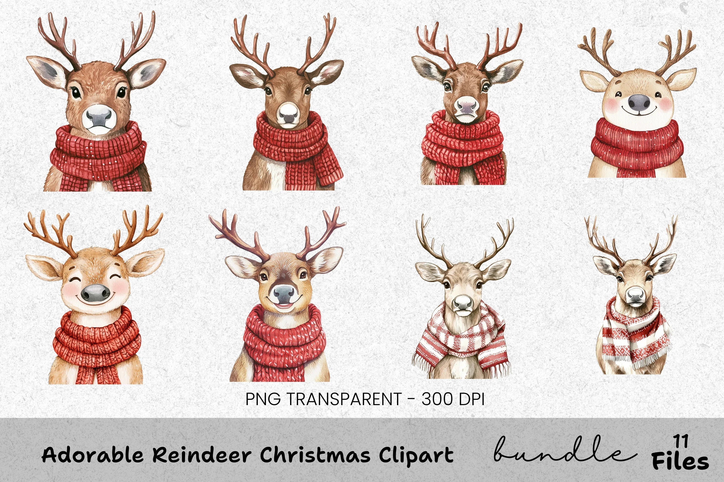 Adorable Reindeer Christmas Clipart Bundle
