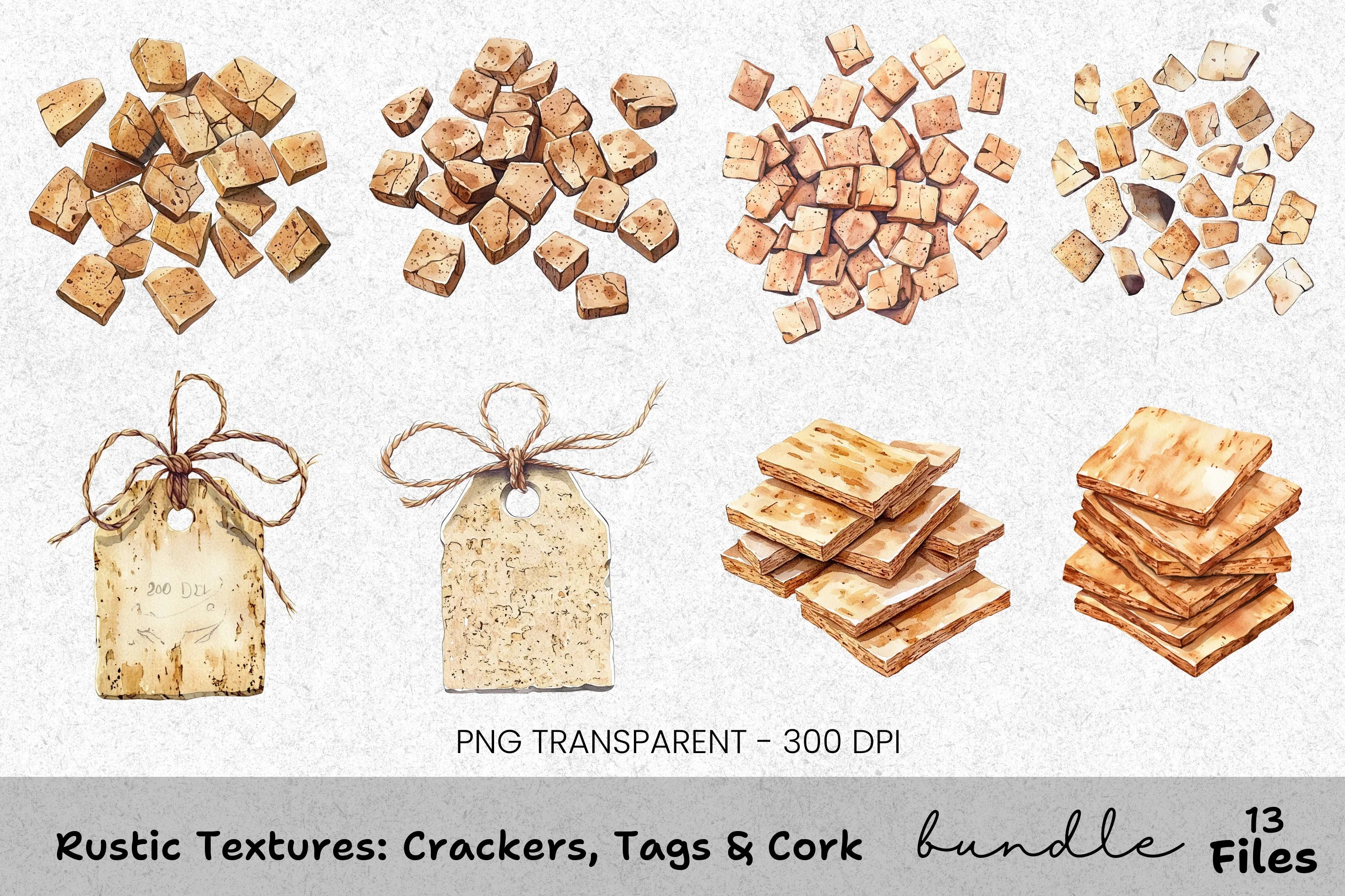 Rustic Textures Crackers Tags Cork Clipart Bundle