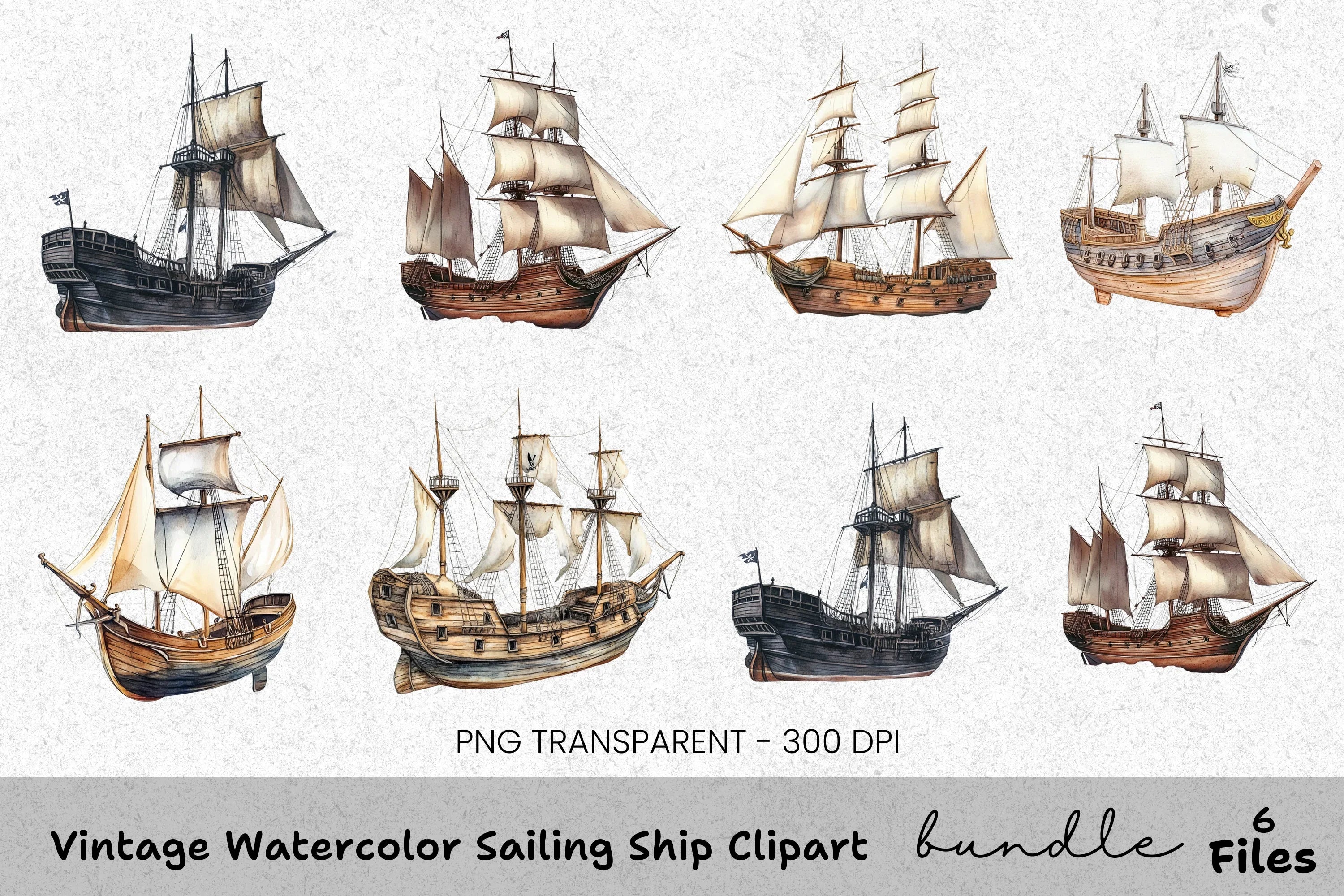 Vintage Sailing Ship Clipart Bundle