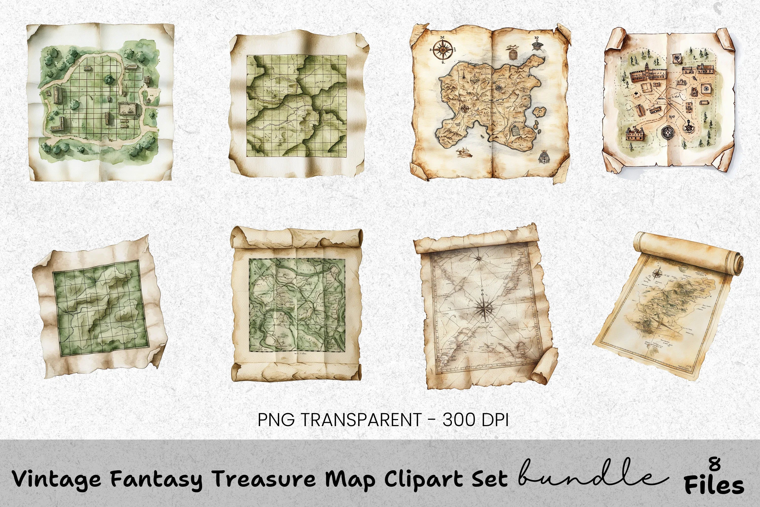 Vintage Fantasy Treasure Map Clipart Bundle