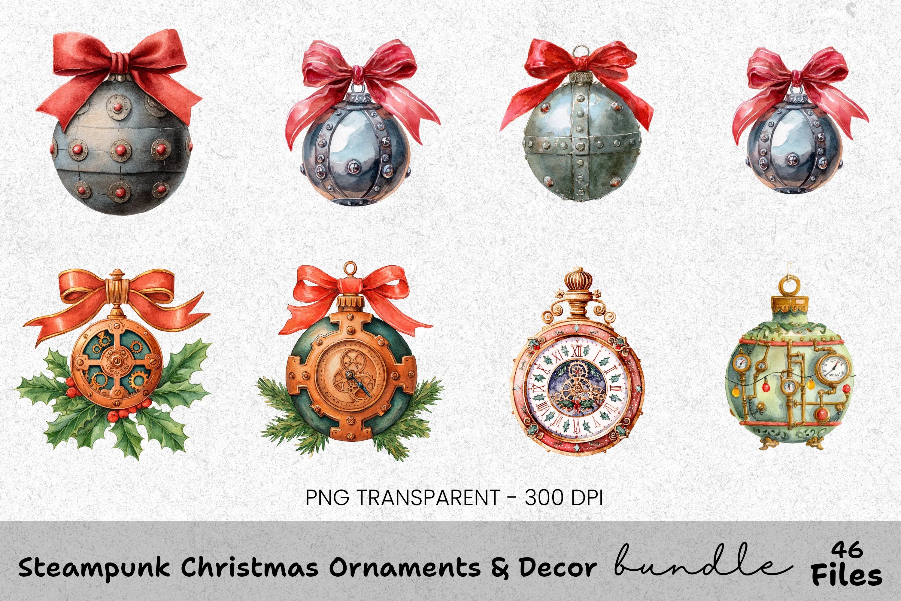 Steampunk Clockwork Christmas Tree Clipart Bundle