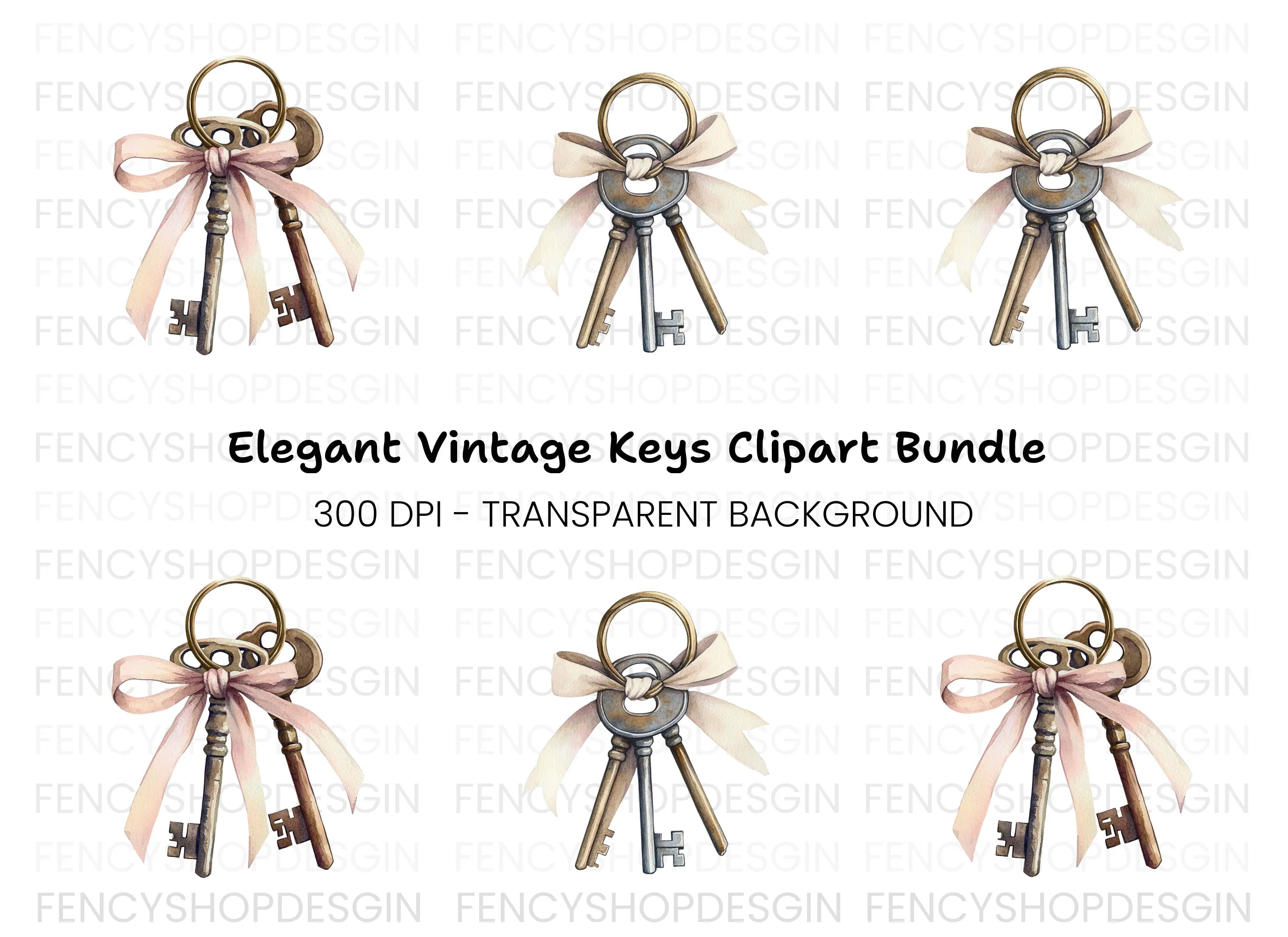 Charming Vintage Key Clipart Bundle