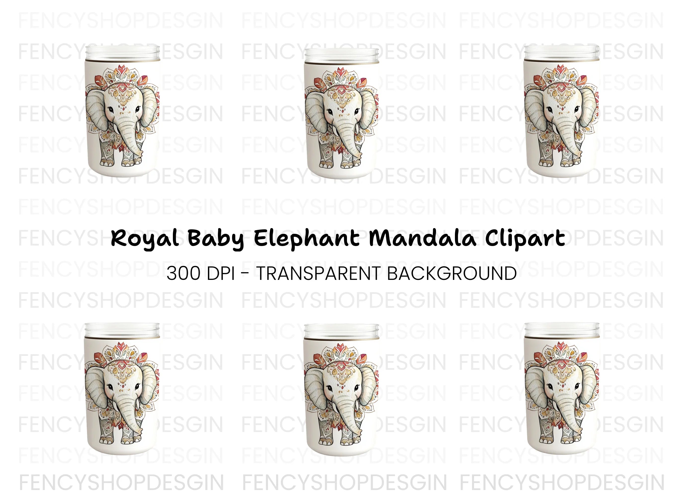 Boho Elephant Mandala Clipart Bundle