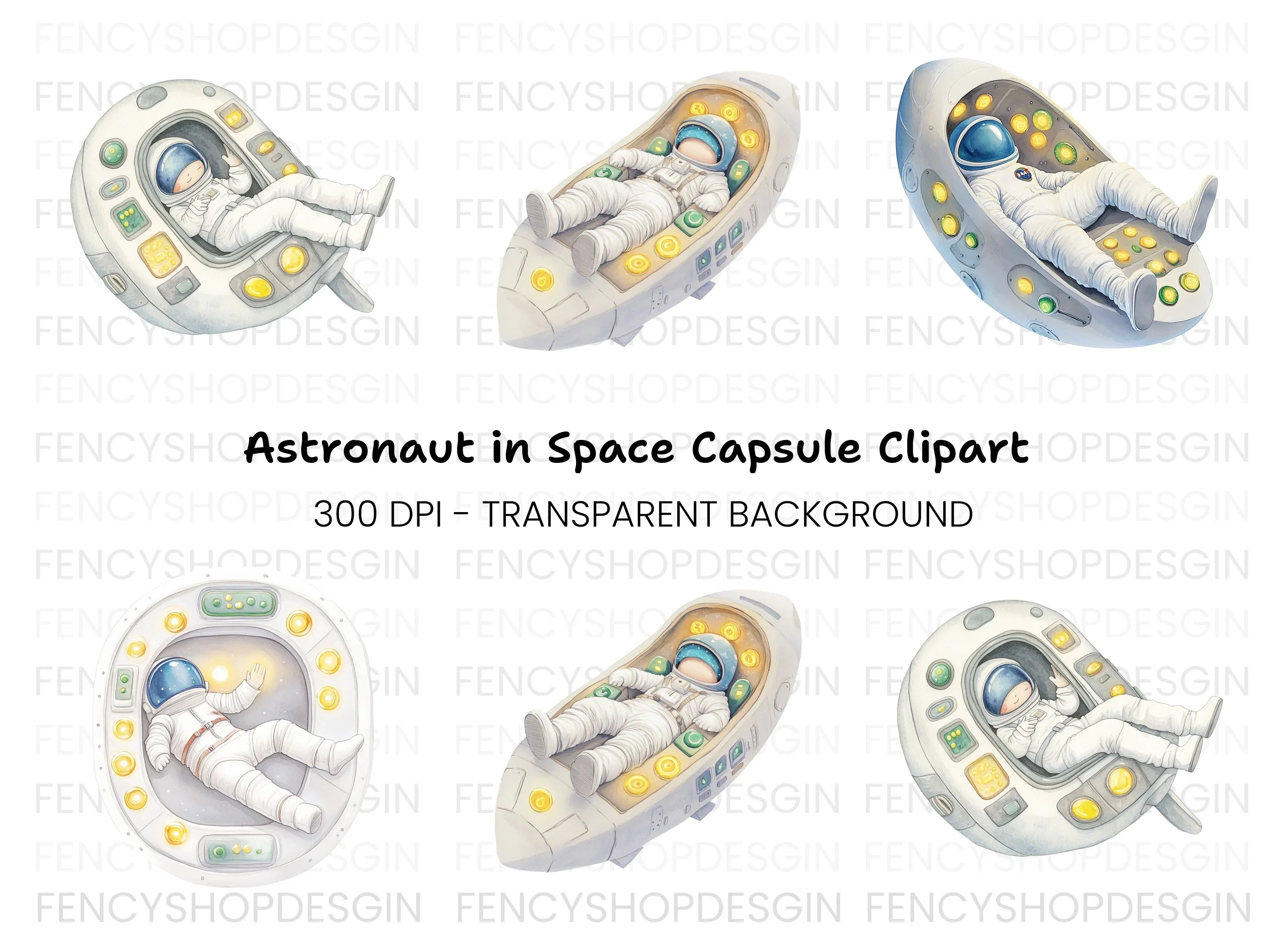 Astronaut in Capsule Clipart Bundle