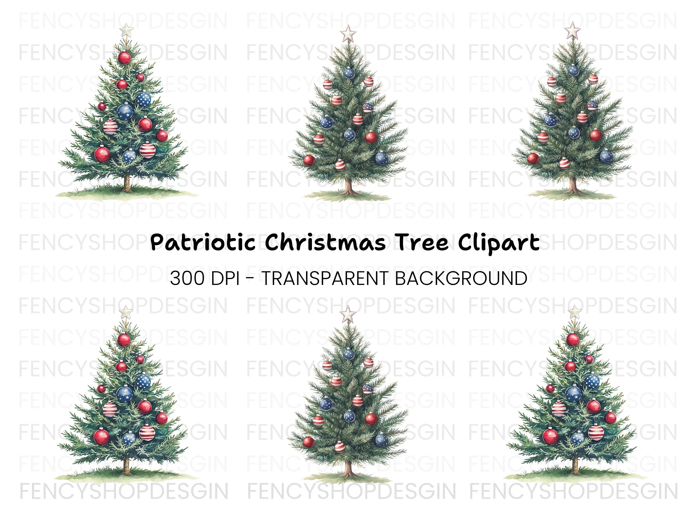 Patriotic Christmas Tree Clipart Bundle