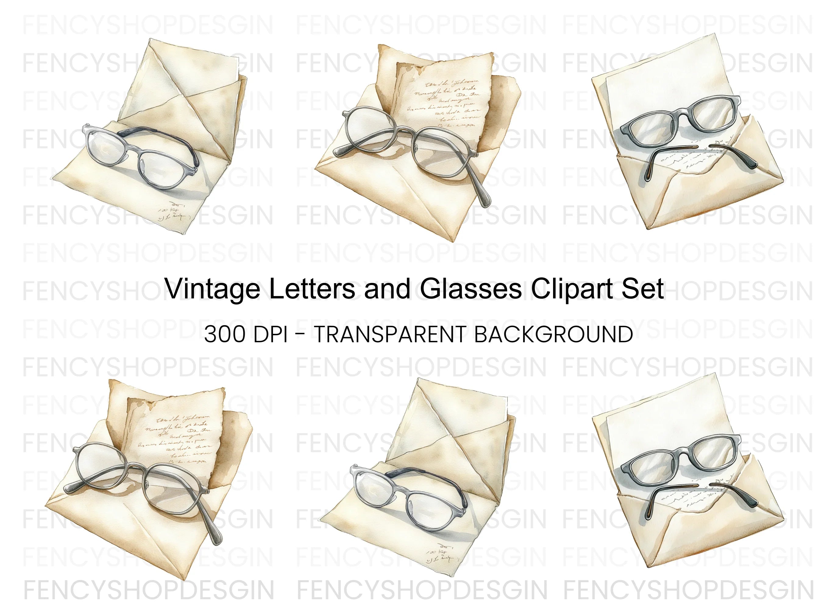 Vintage Letters and Glasses Clipart Bundle