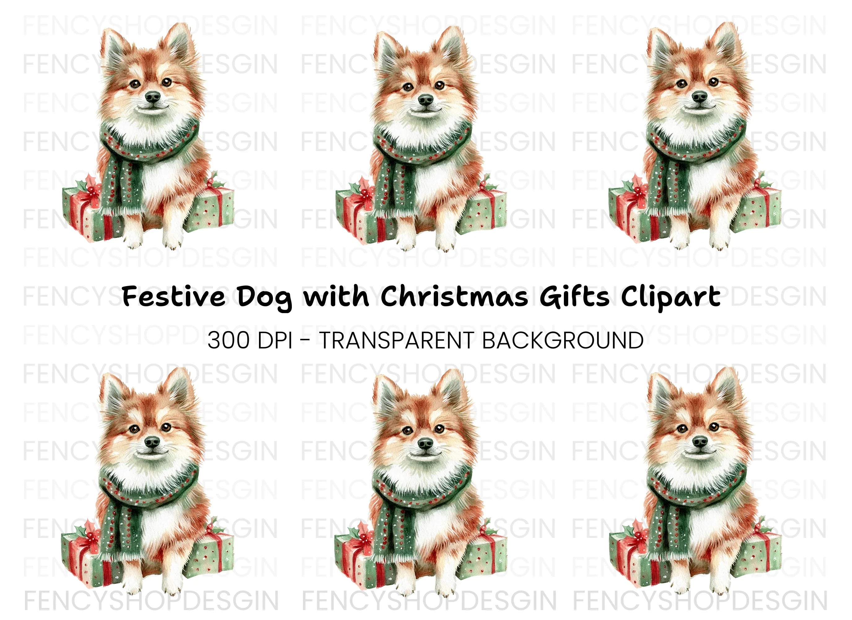 Festive Pomeranian Dog Clipart Bundle