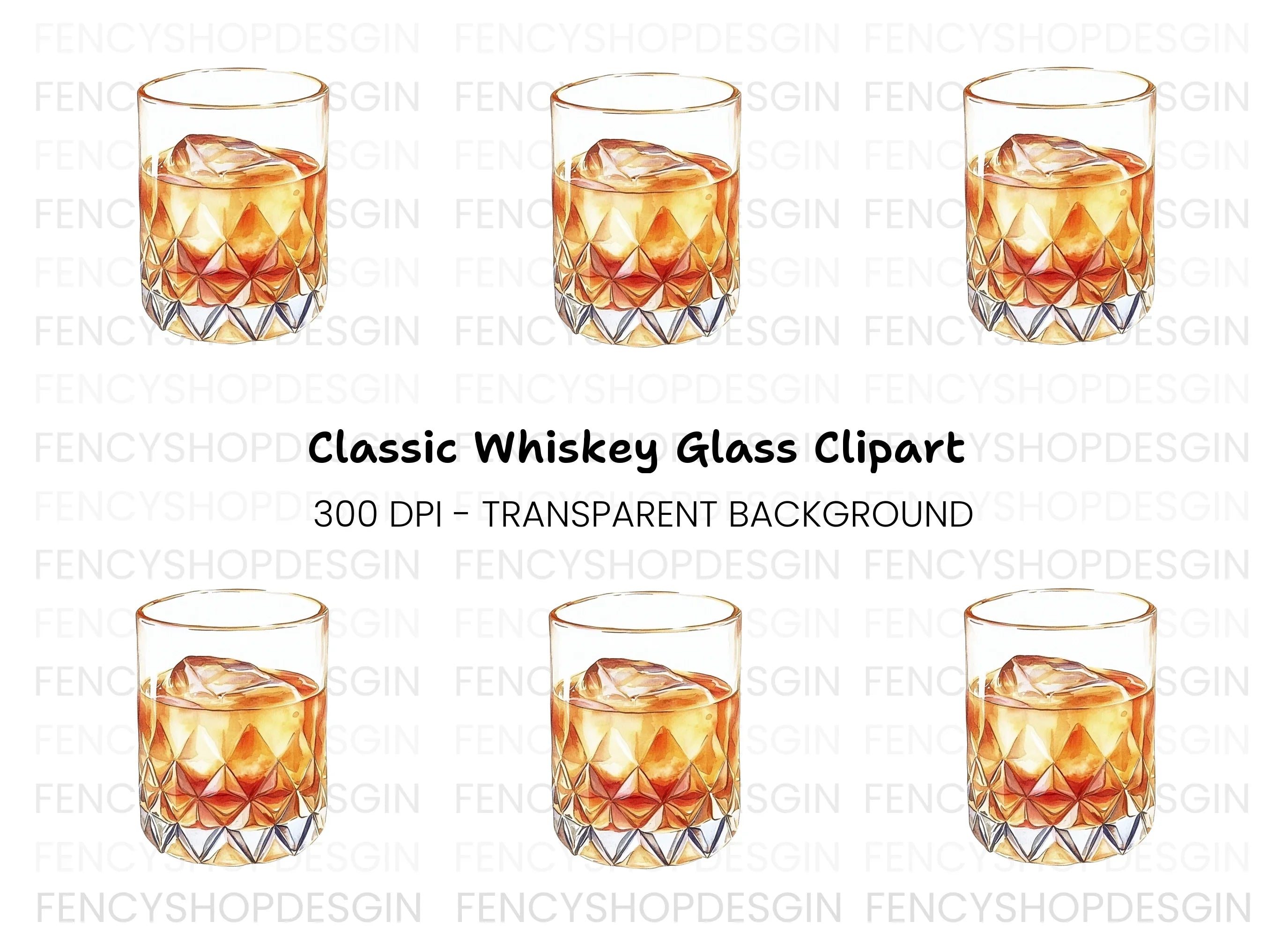Whiskey Glasses with Ice Clipart Bundle