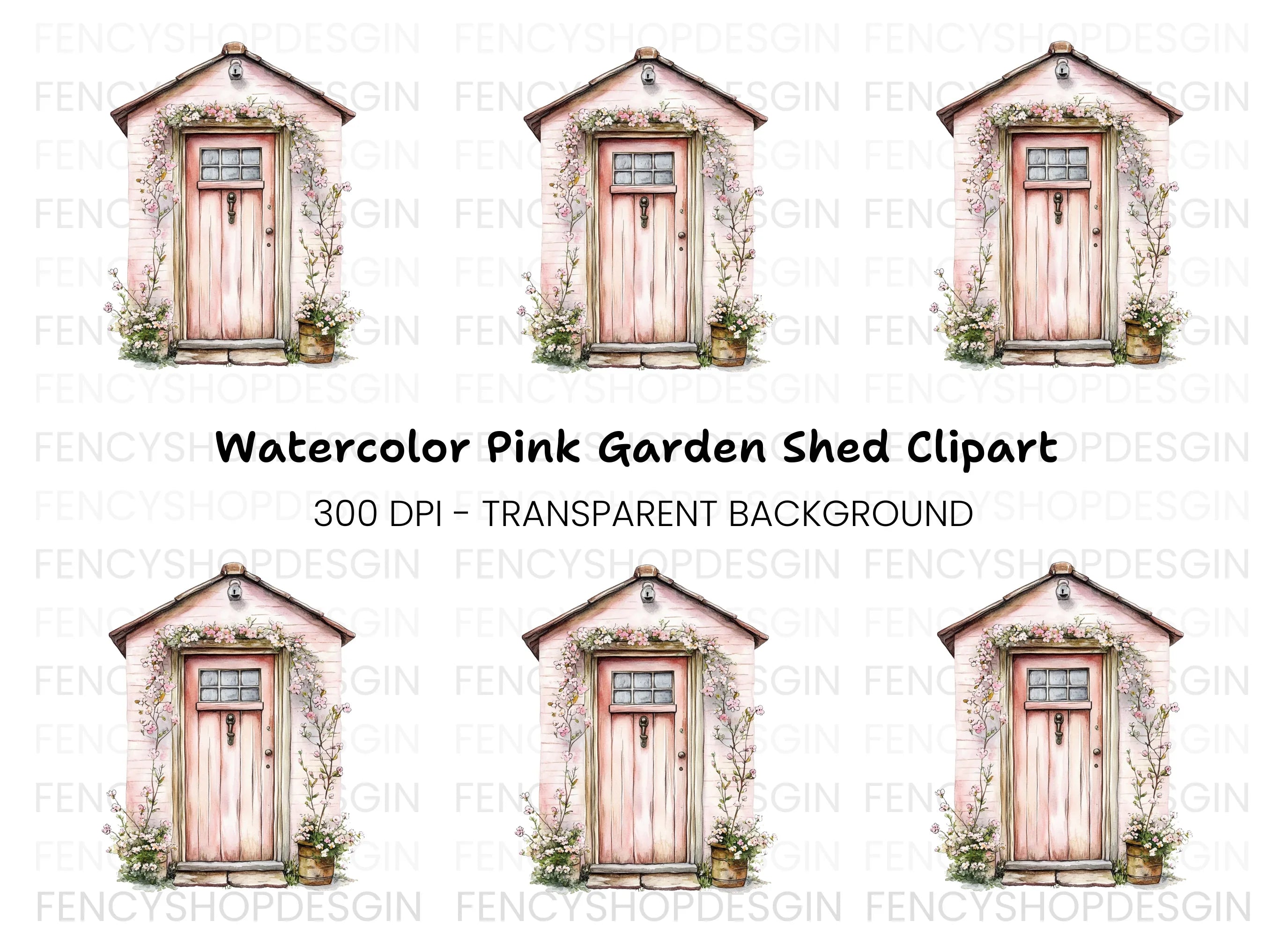 Pink Cottage Door with Blooming Vines Clipart Bundle