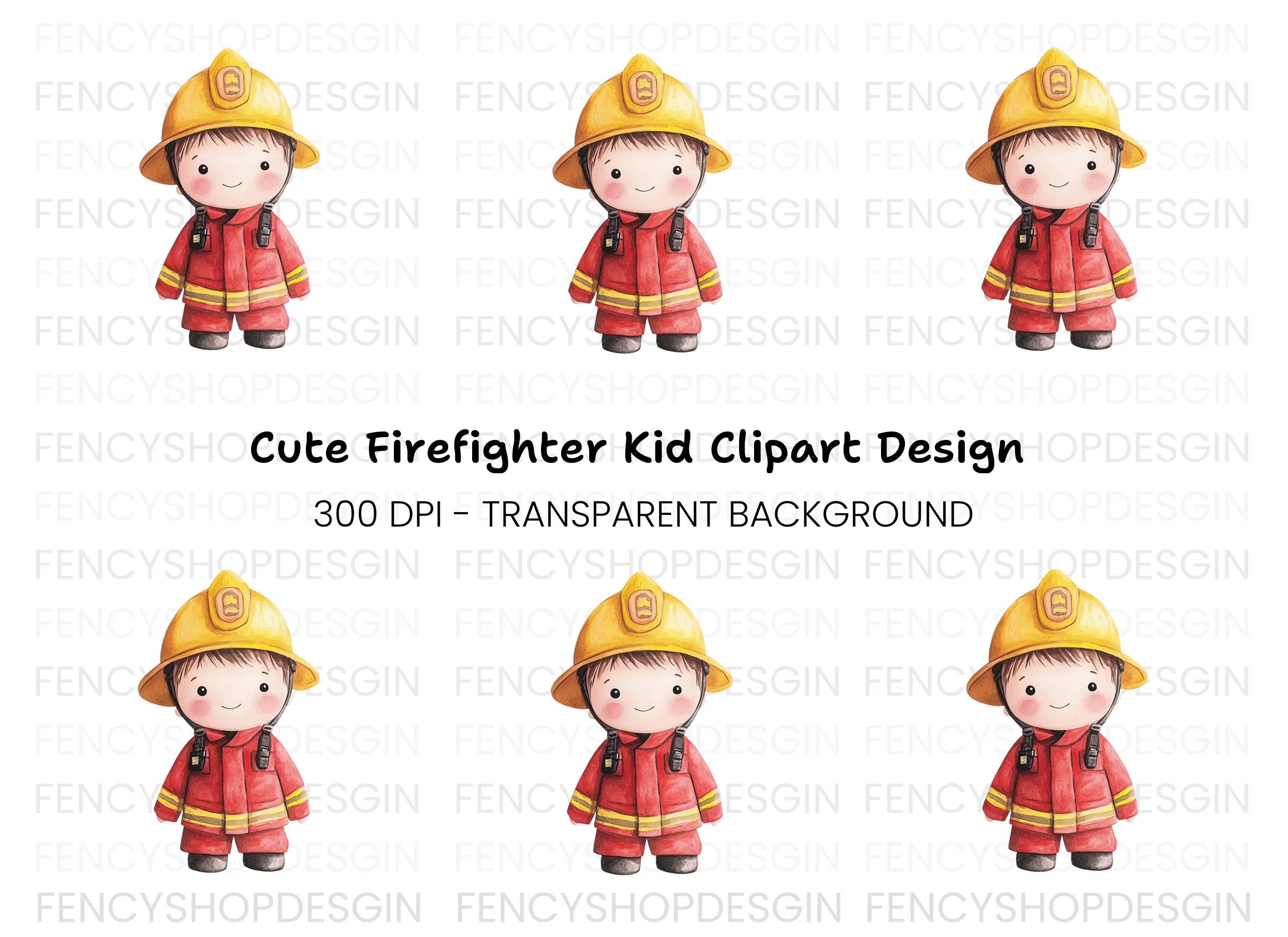 Cute Firefighter Kids Clipart Bundle