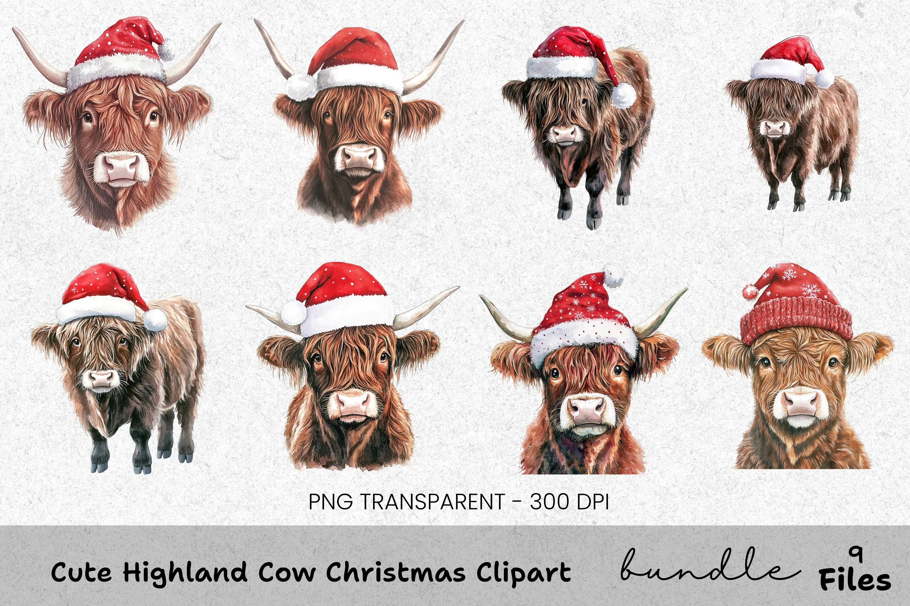 Cute Highland Cow Christmas Clipart Bundle