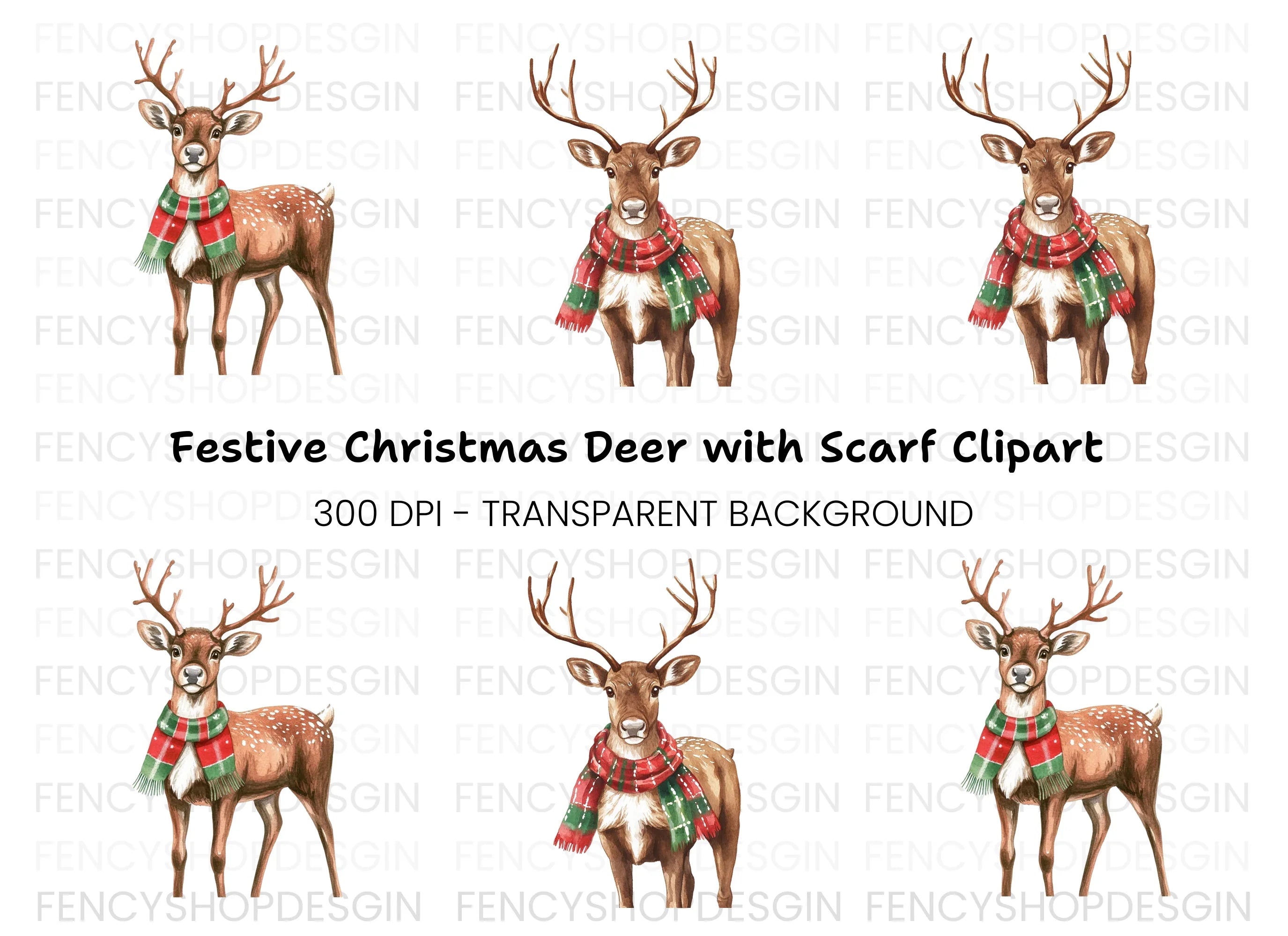 Christmas Reindeer with Scarves Clipart Bundle