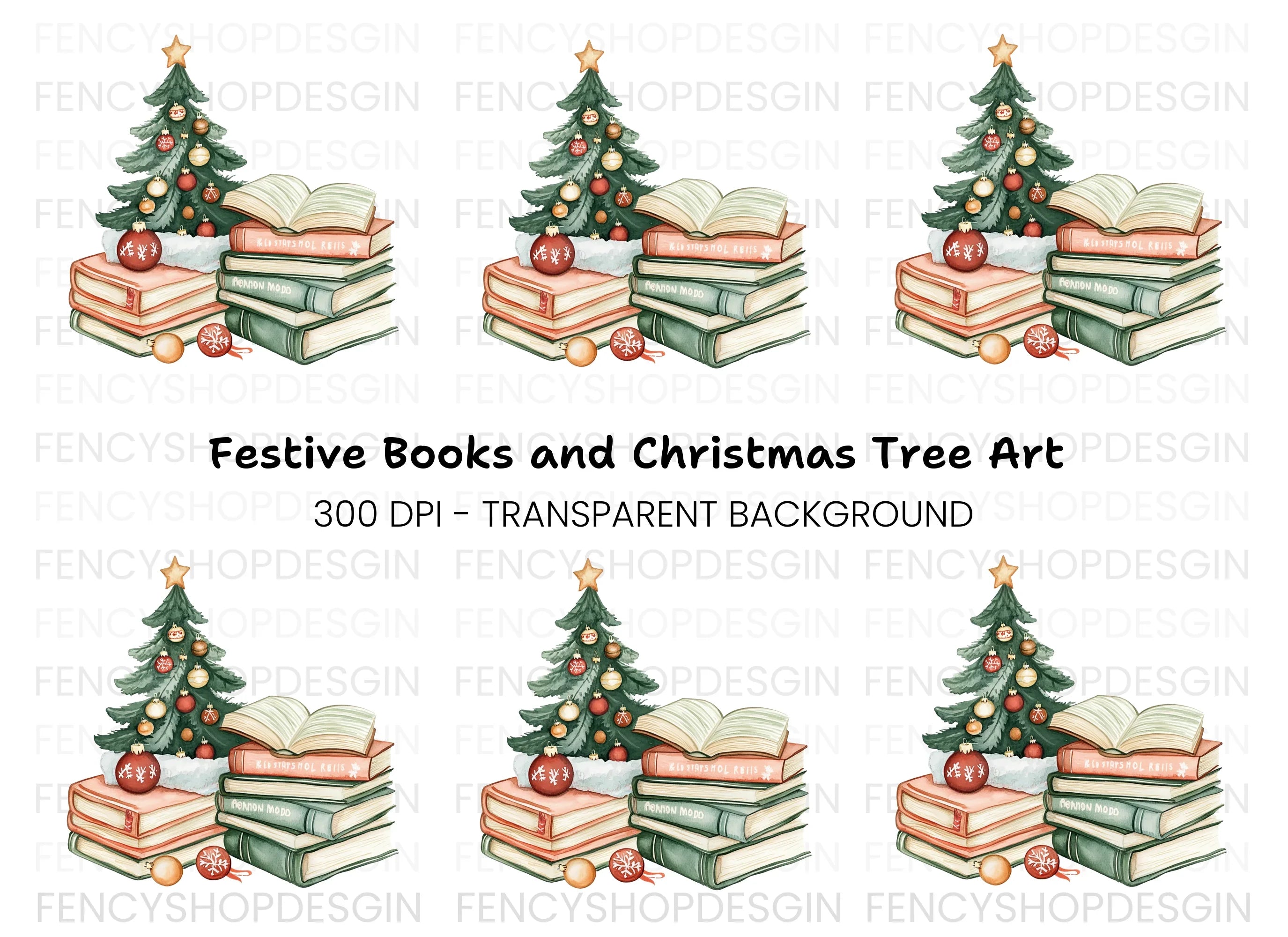 Christmas Tree and Books Clipart Bundle