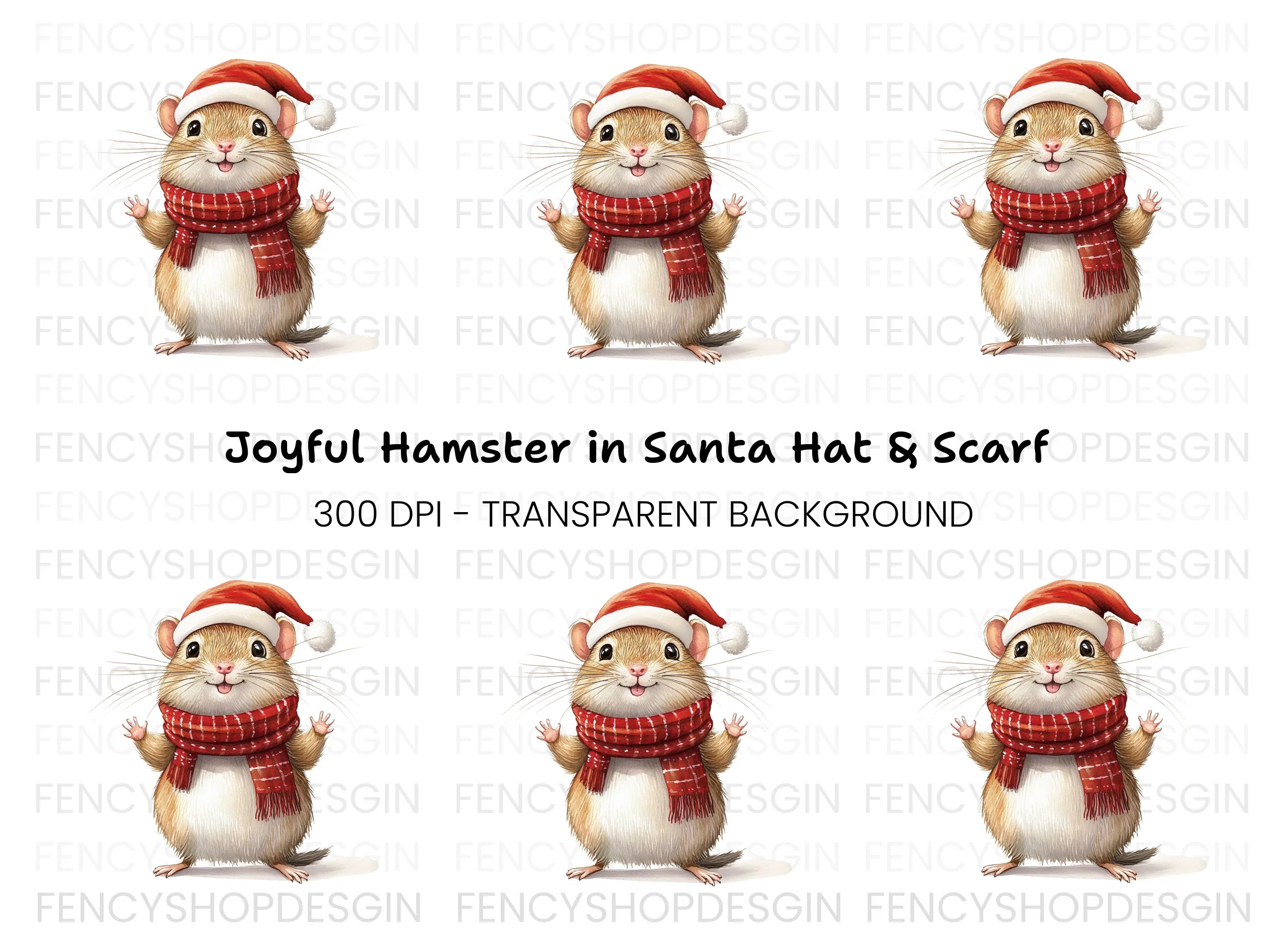 Festive Hamster in Santa Hat and Scarf Clipart Bundle