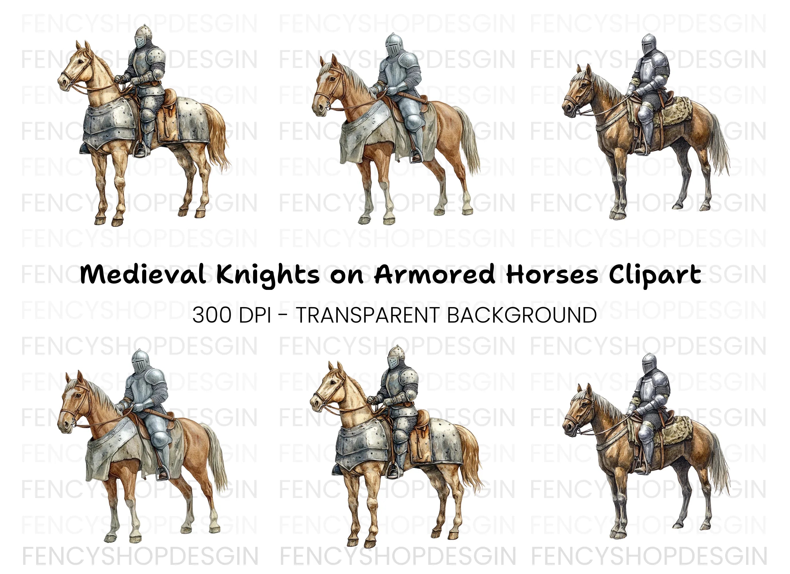 Medieval Knights on Horseback Clipart Bundle