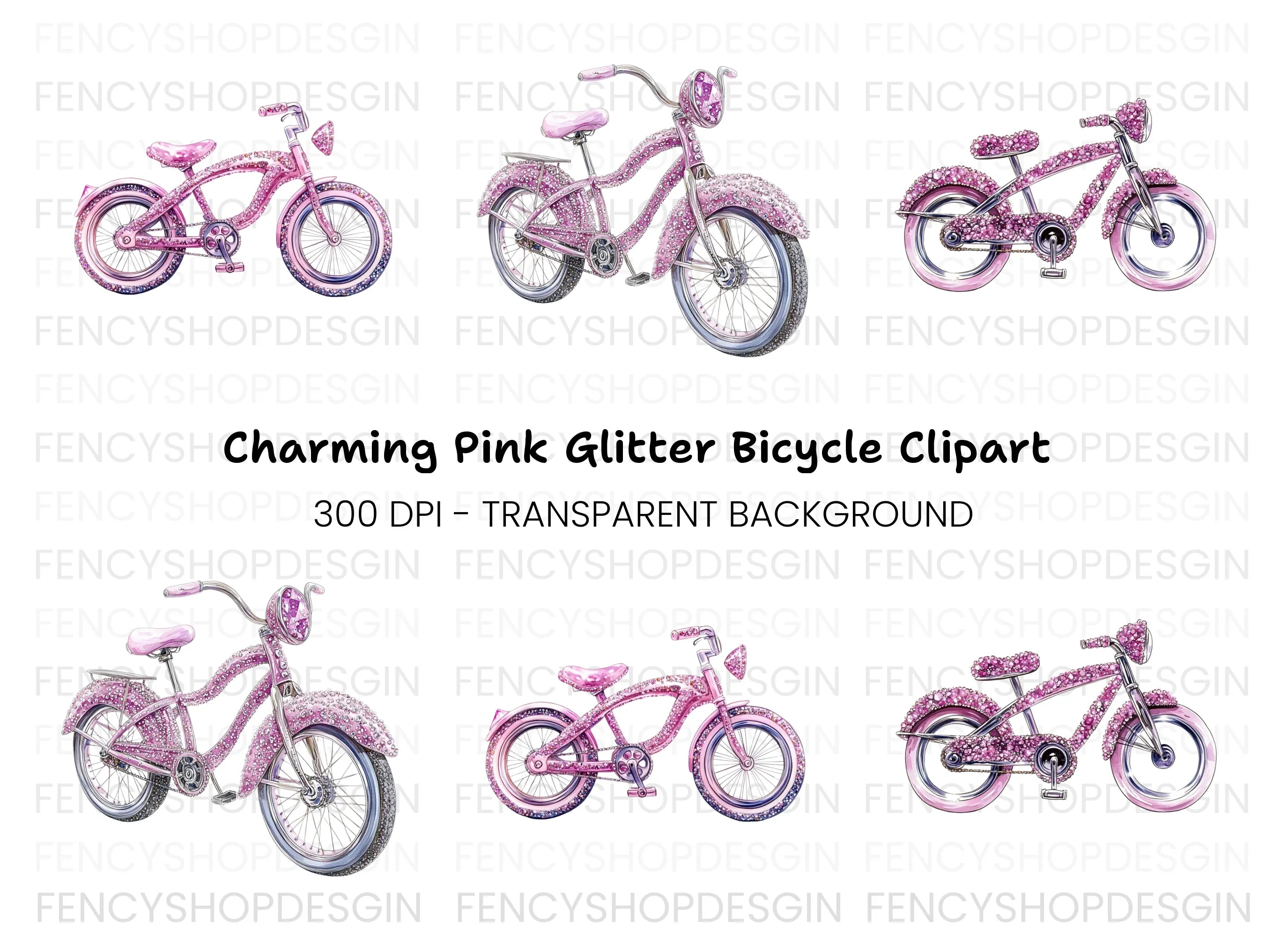 Sparkling Pink Bicycle Clipart Bundle