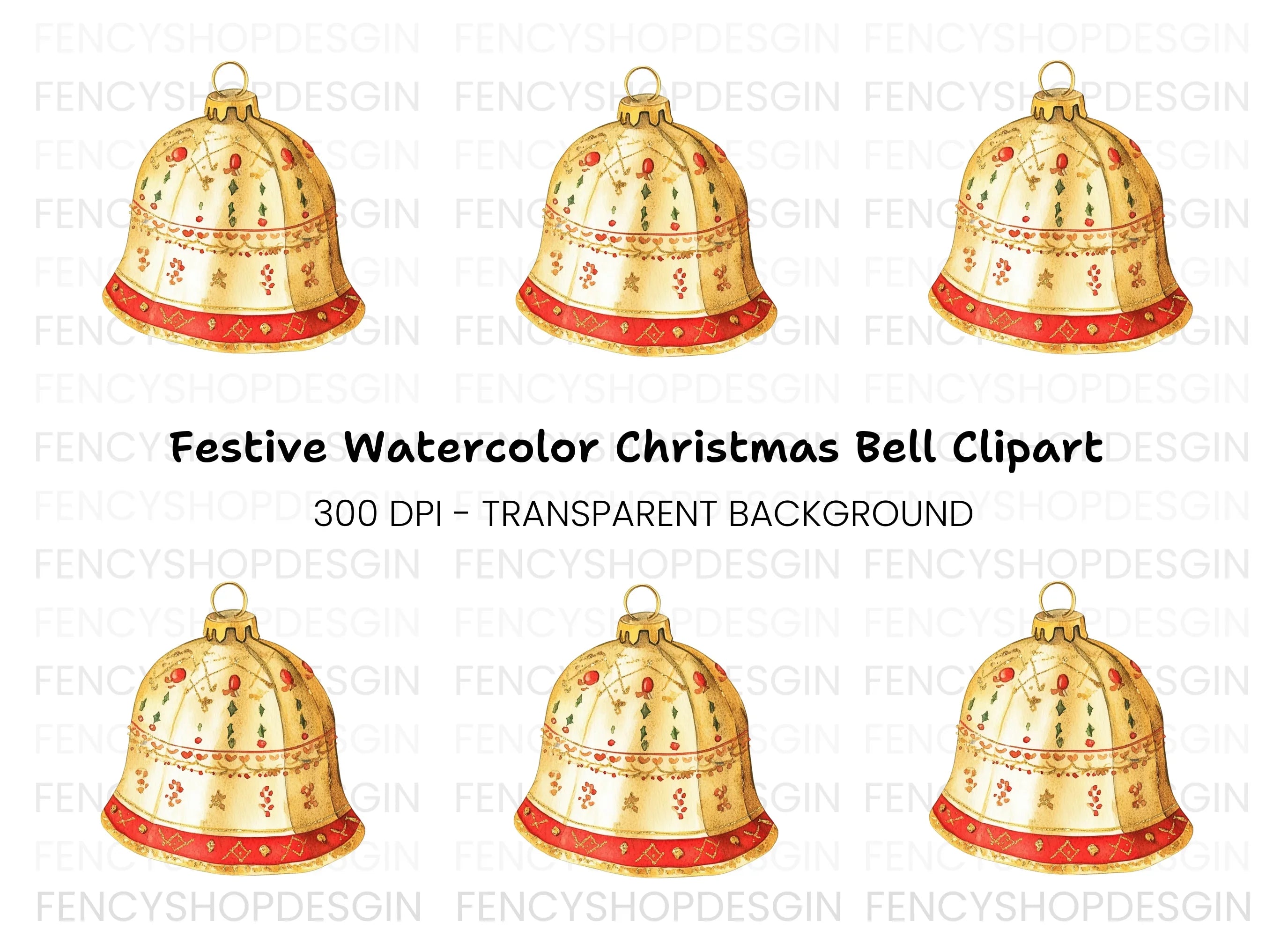 Elegant Golden Christmas Bell Clipart Bundle