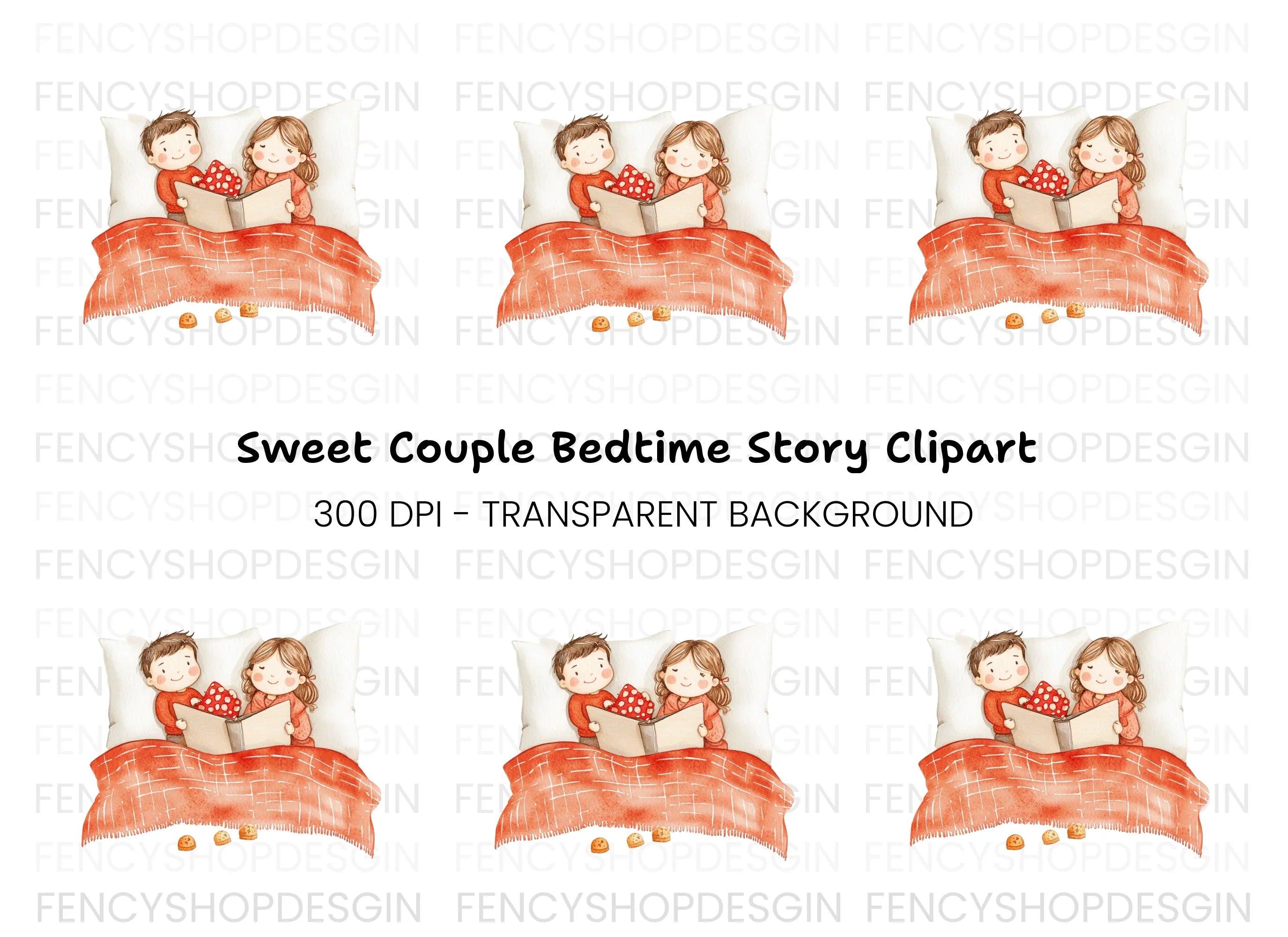 Cozy Couple Reading in Bed Clipart Bundle