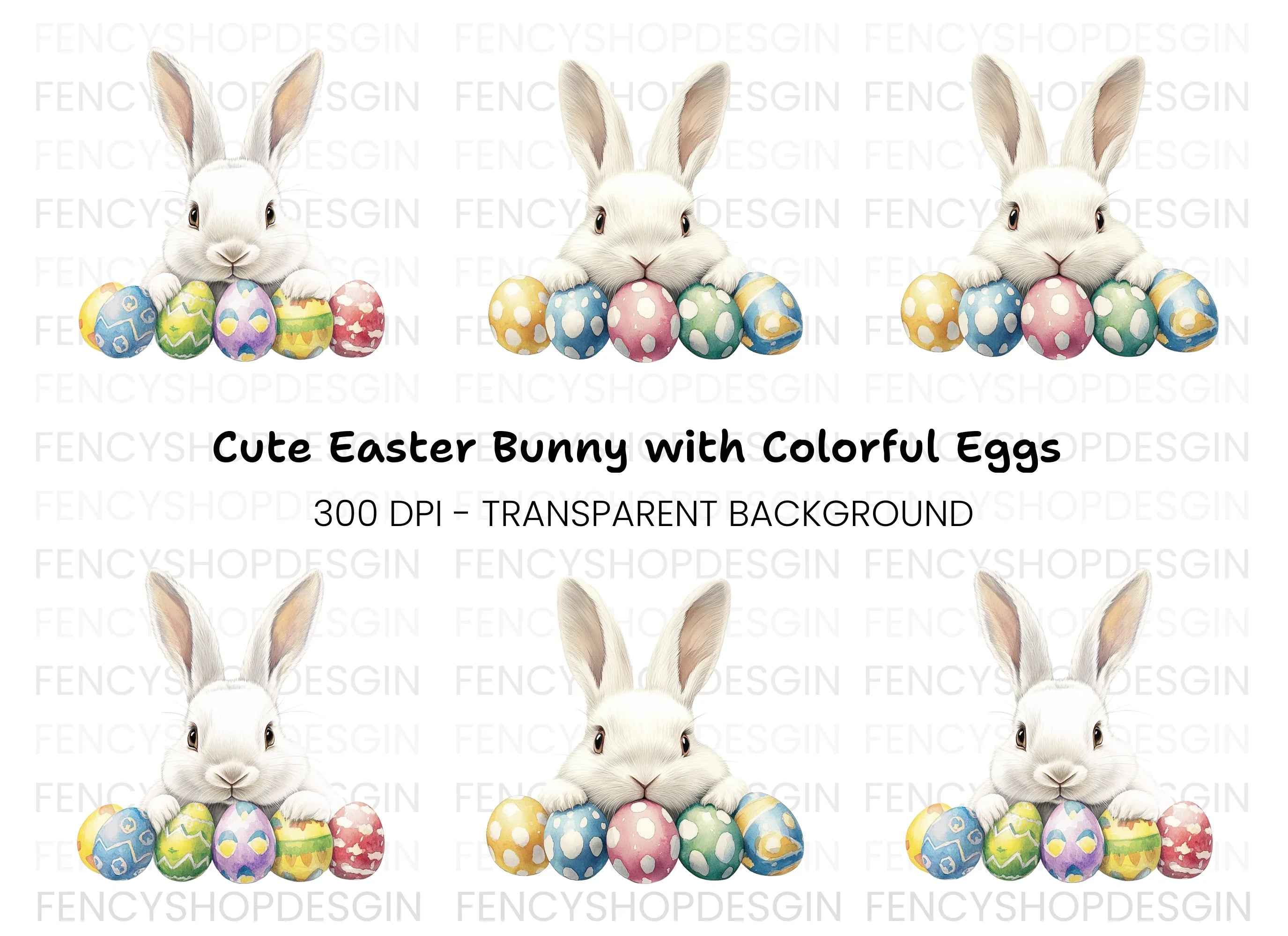 Cute White Easter Bunny Clipart Bundle