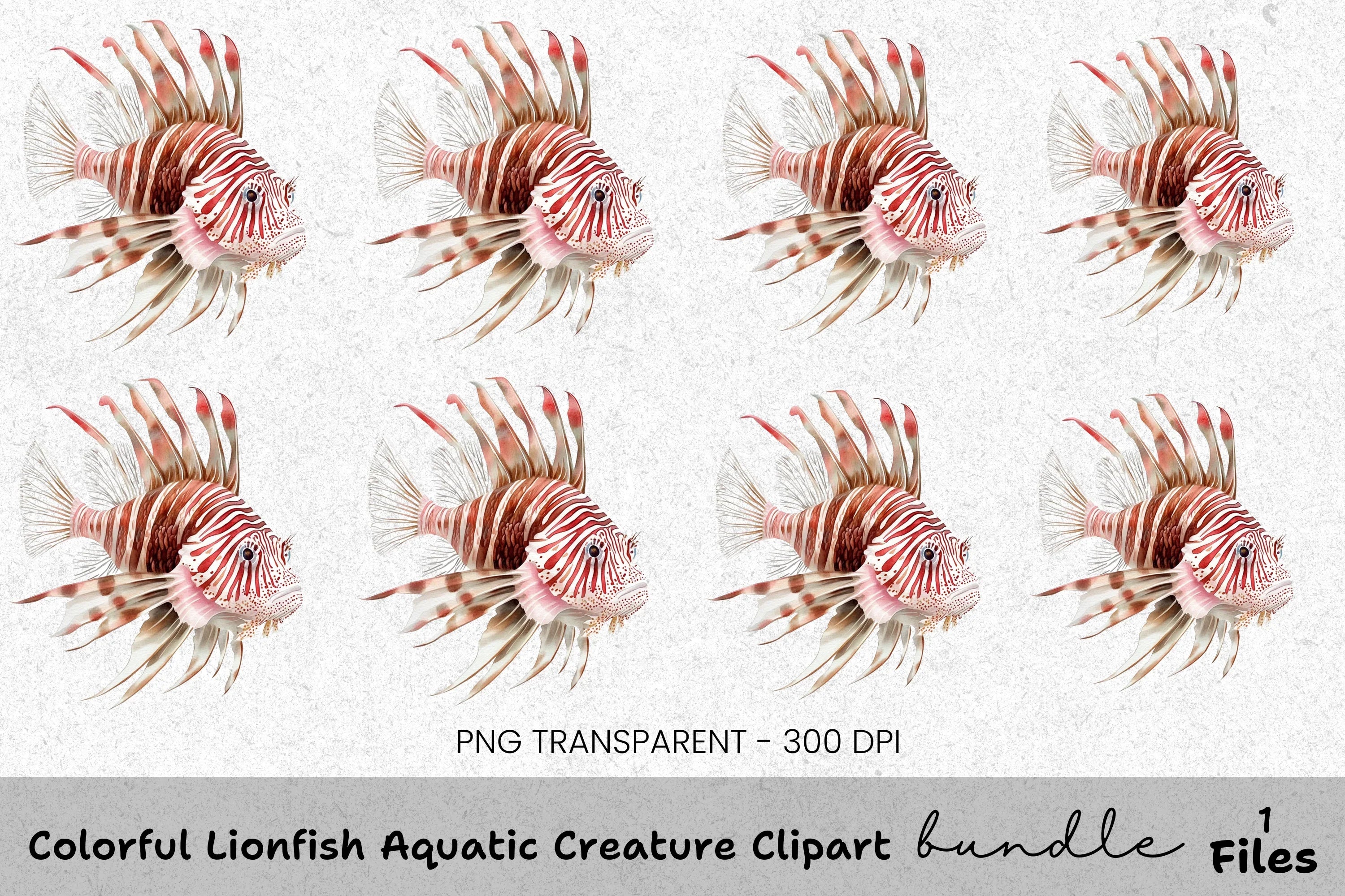 Colorful Lionfish Aquatic Creature Clipart Bundle