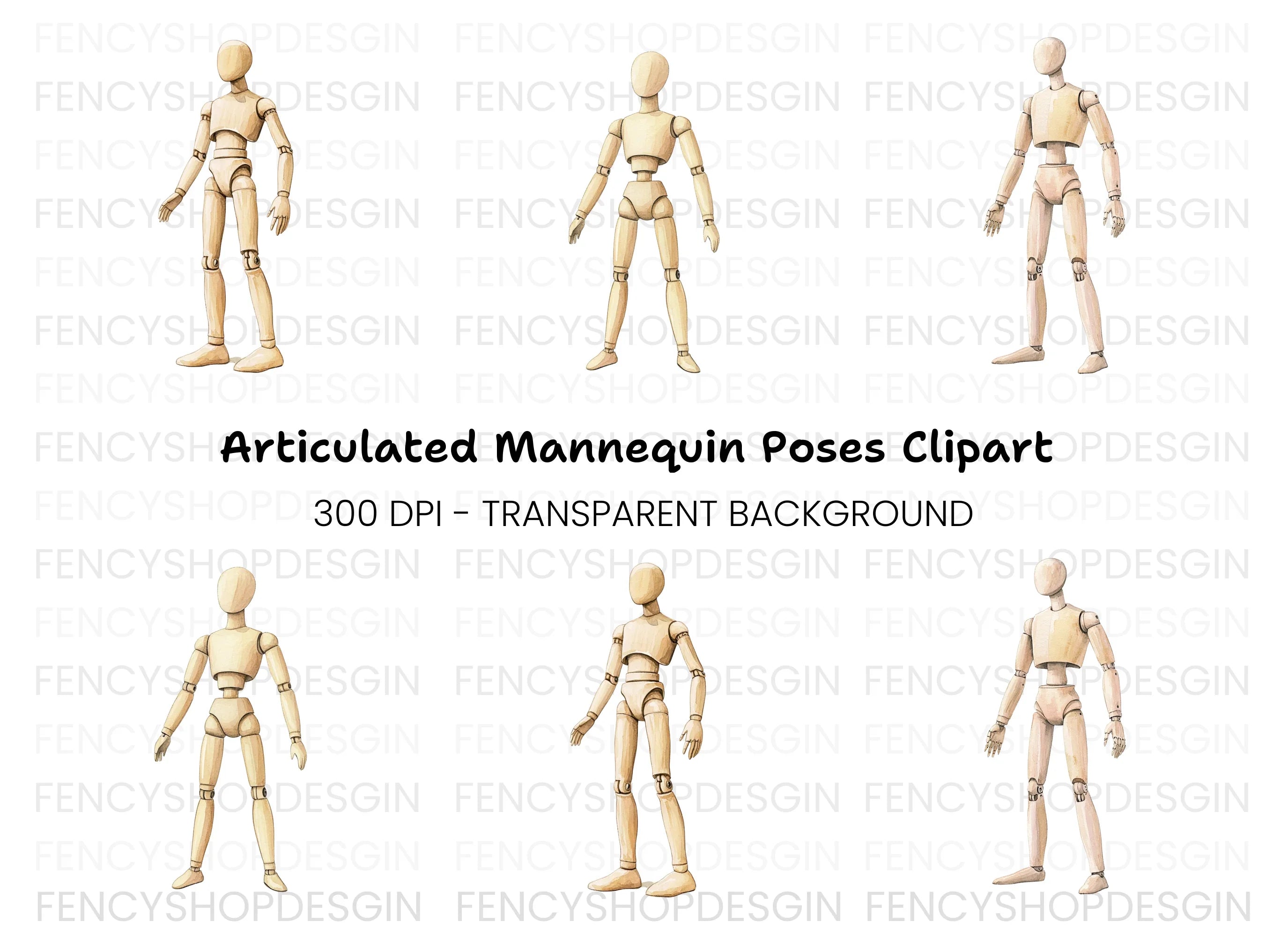 Wooden Mannequin Pose Figure Clipart Bundle