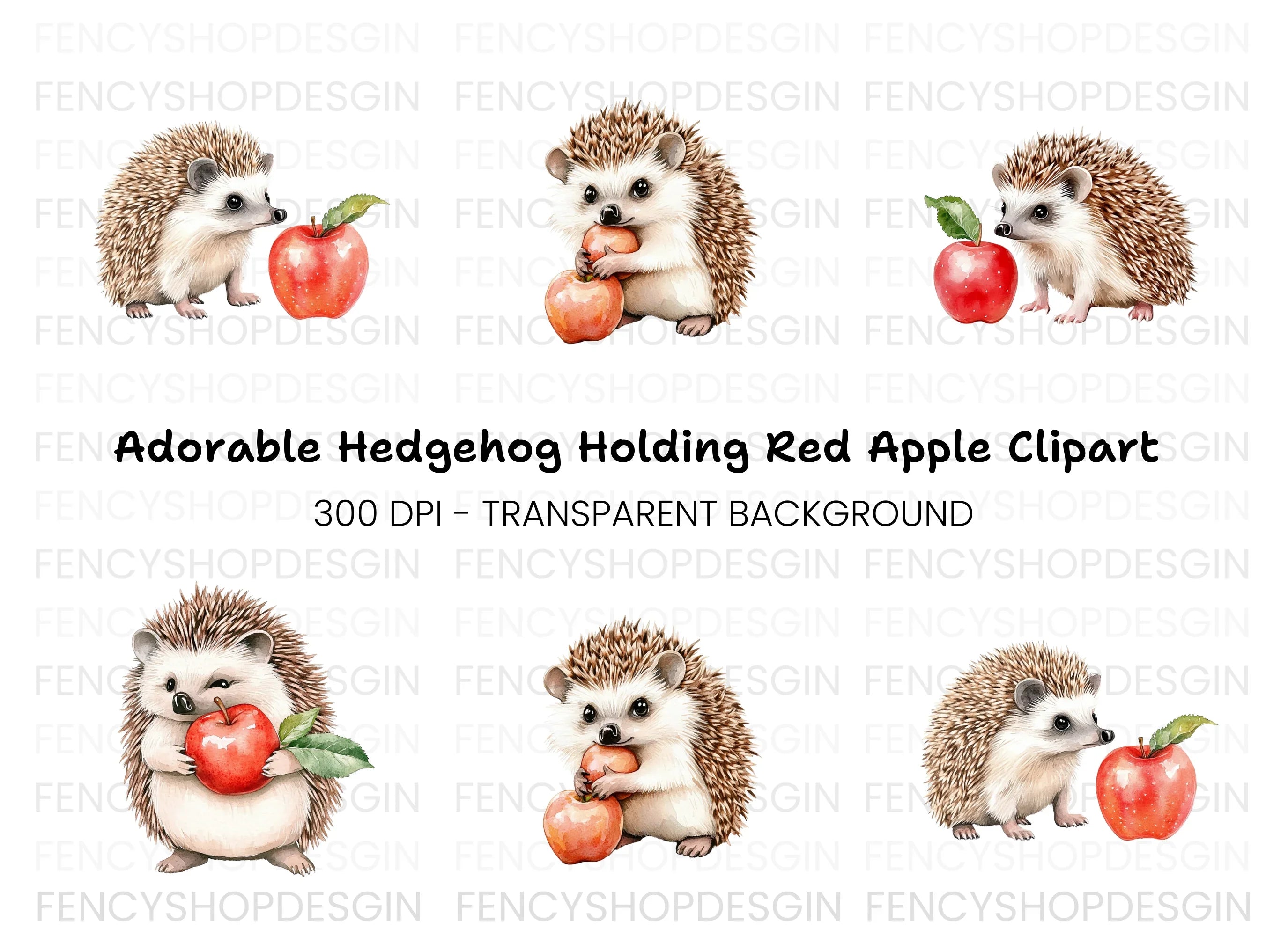 Hedgehog and Apple Clipart Bundle