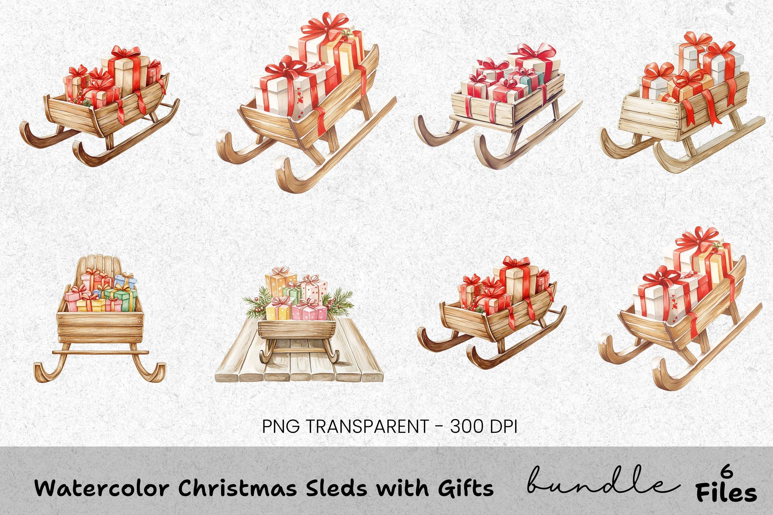 Christmas Sleds with Gifts Clipart Bundle