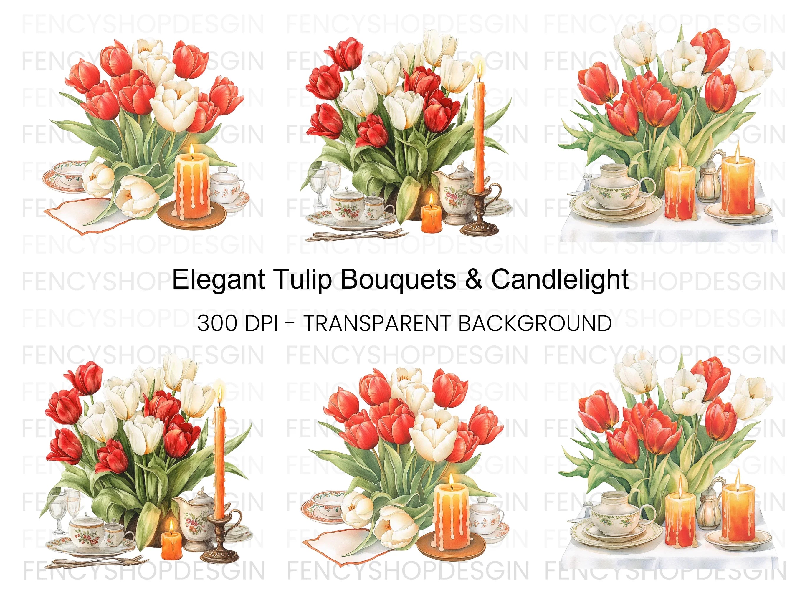Elegant Tulip Candle Dinner Clipart Bundle