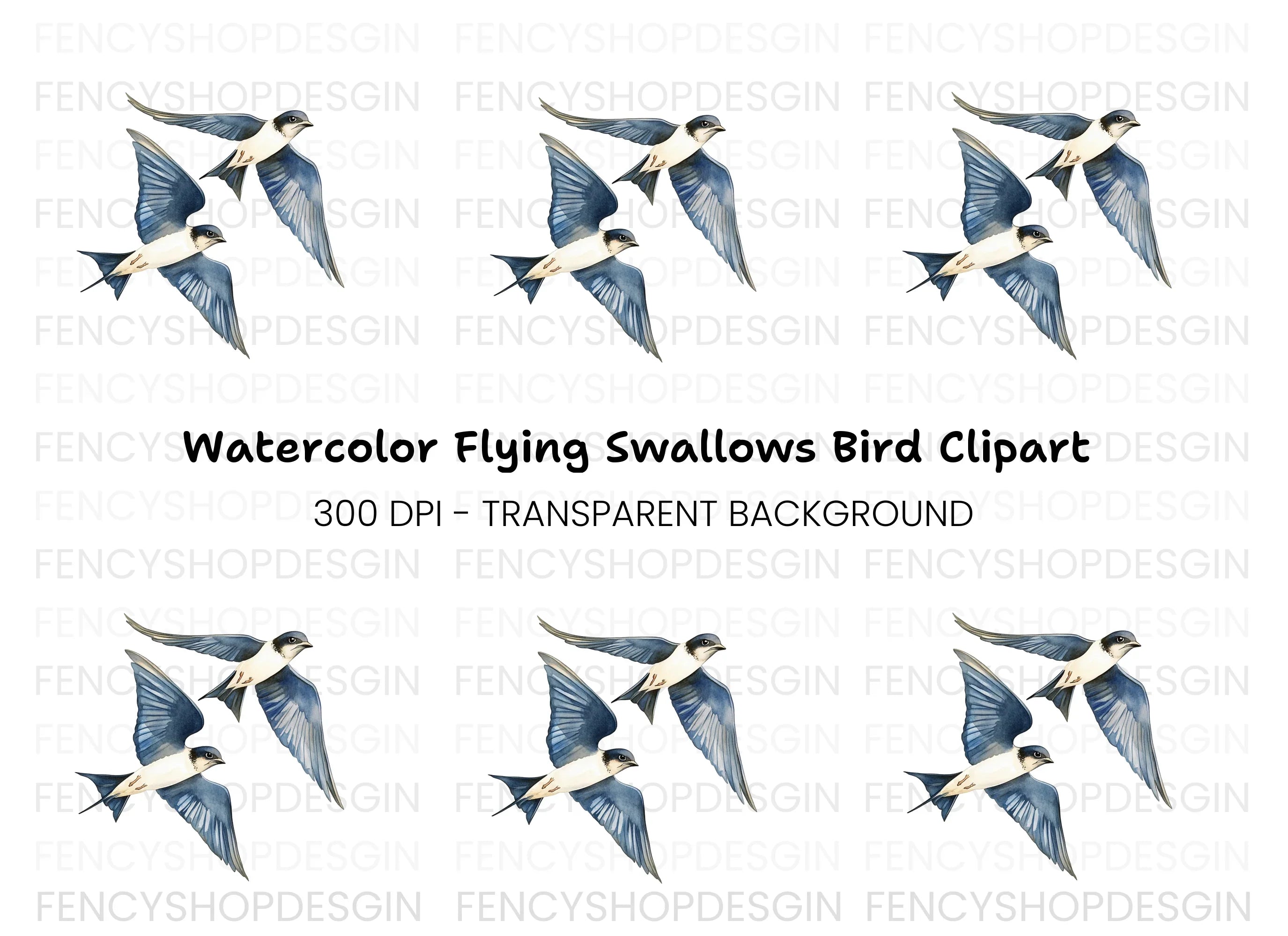 Flying Swallow Birds Clipart Bundle