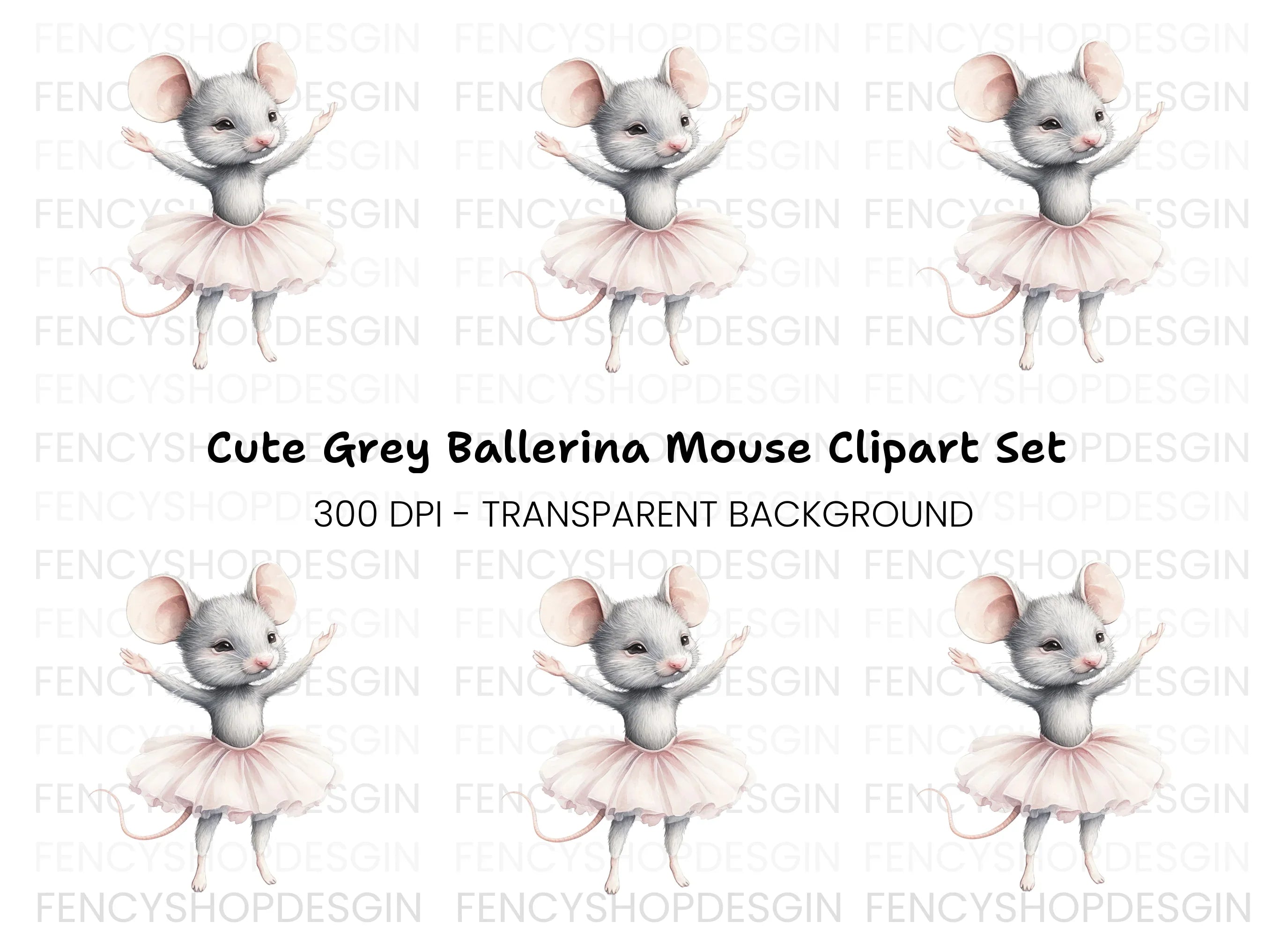 Twin Grey Ballerina Mice Clipart Bundle