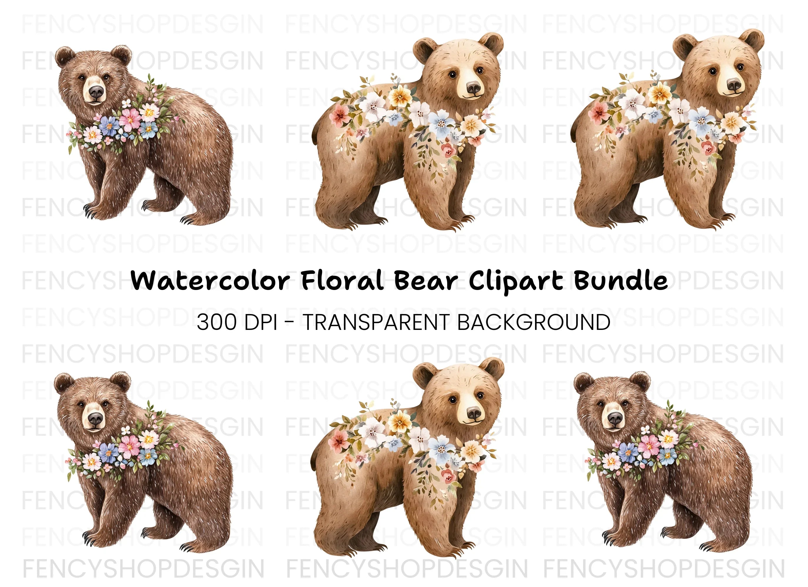 Floral Bear Clipart Bundle