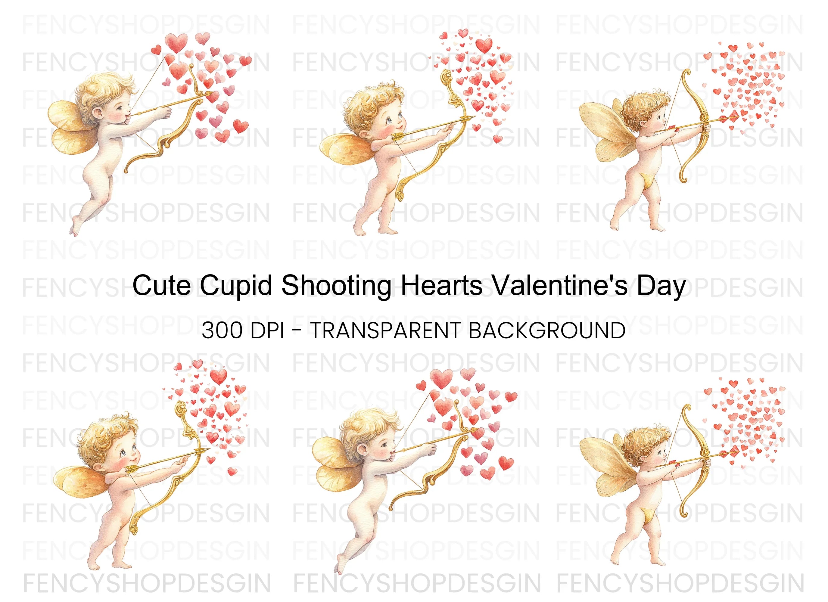Charming Cupid Shooting Heart Arrows Clipart Bundle