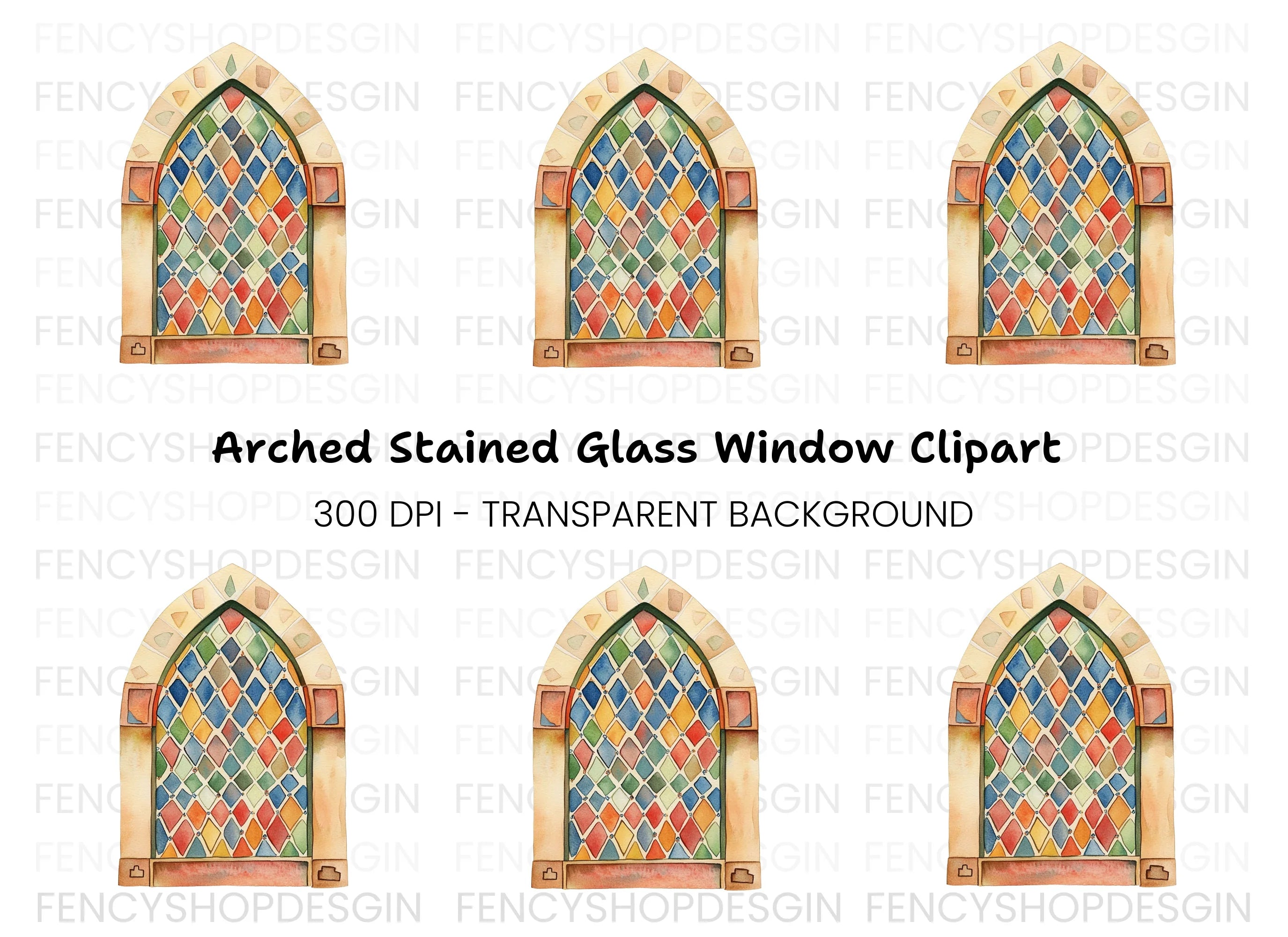 Gothic Stained Glass Window Clipart Bundle