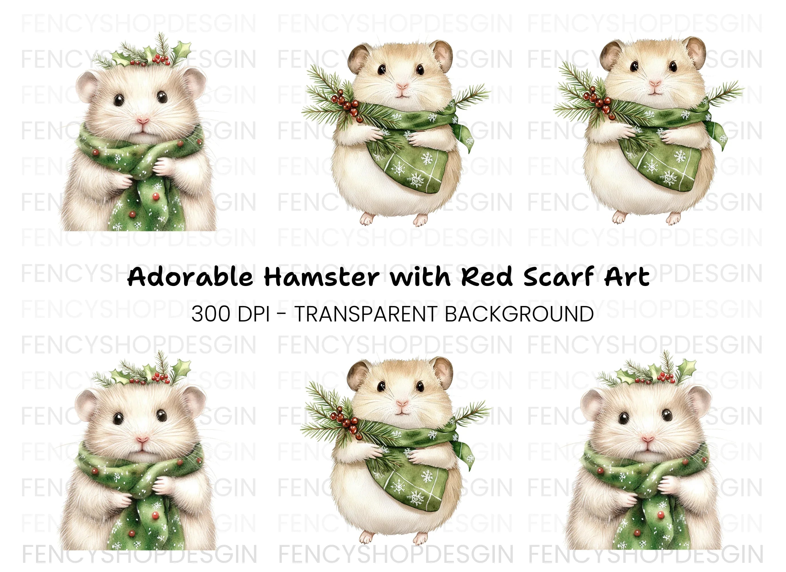 Festive Hamster Christmas Clipart Bundle