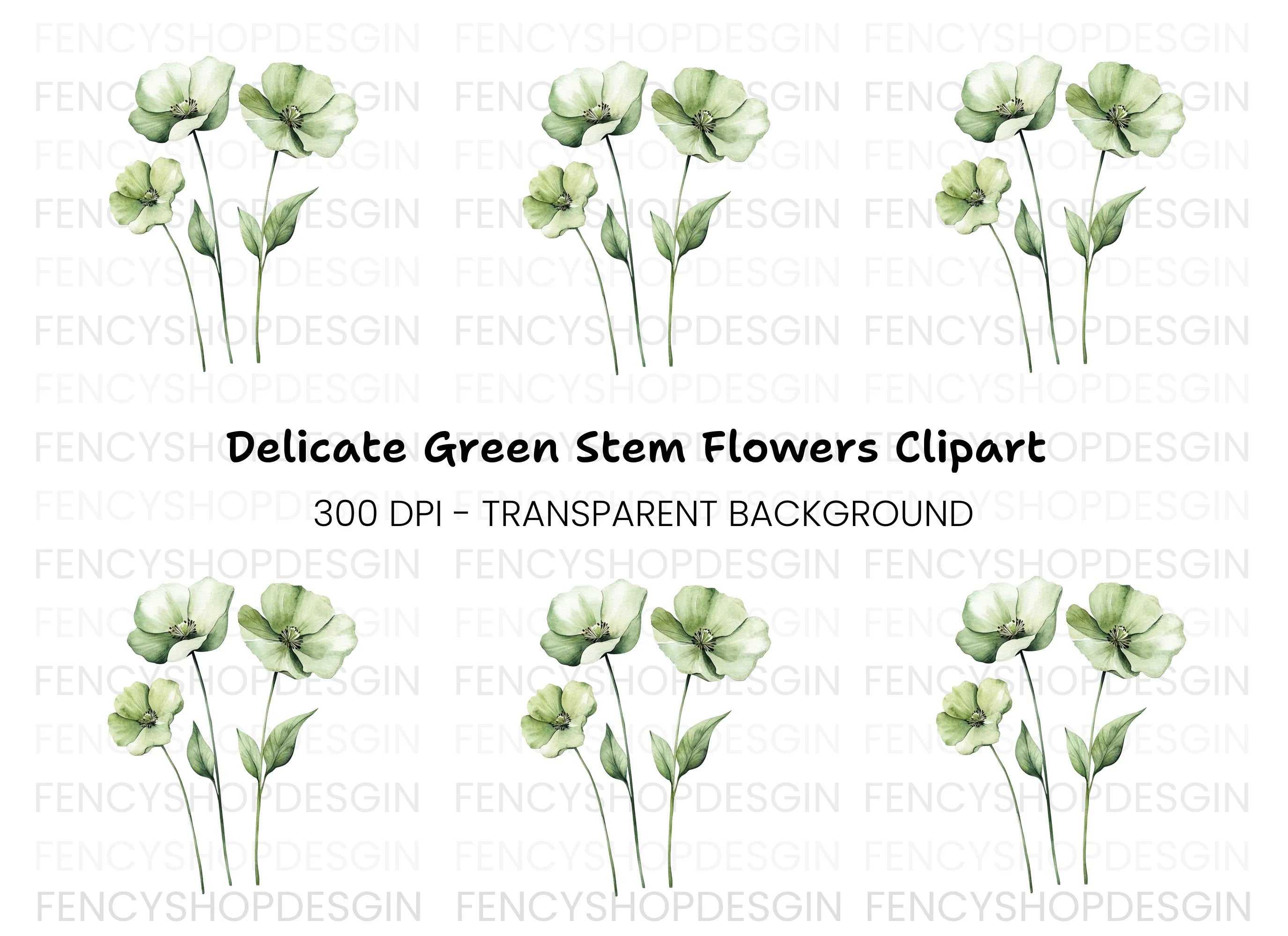 Green Floral Clipart Bundle