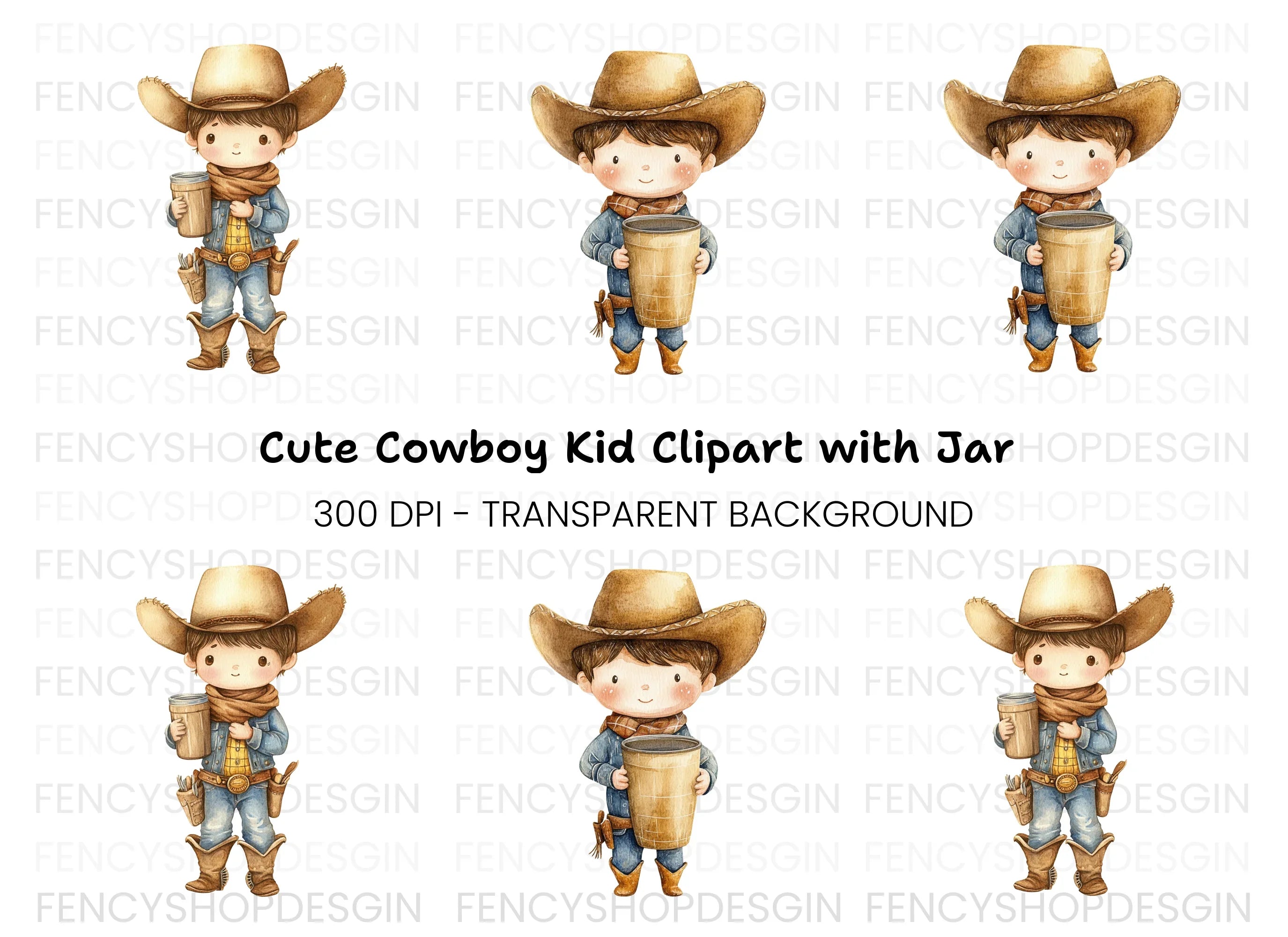 Cute Cowboy Kids Clipart Bundle