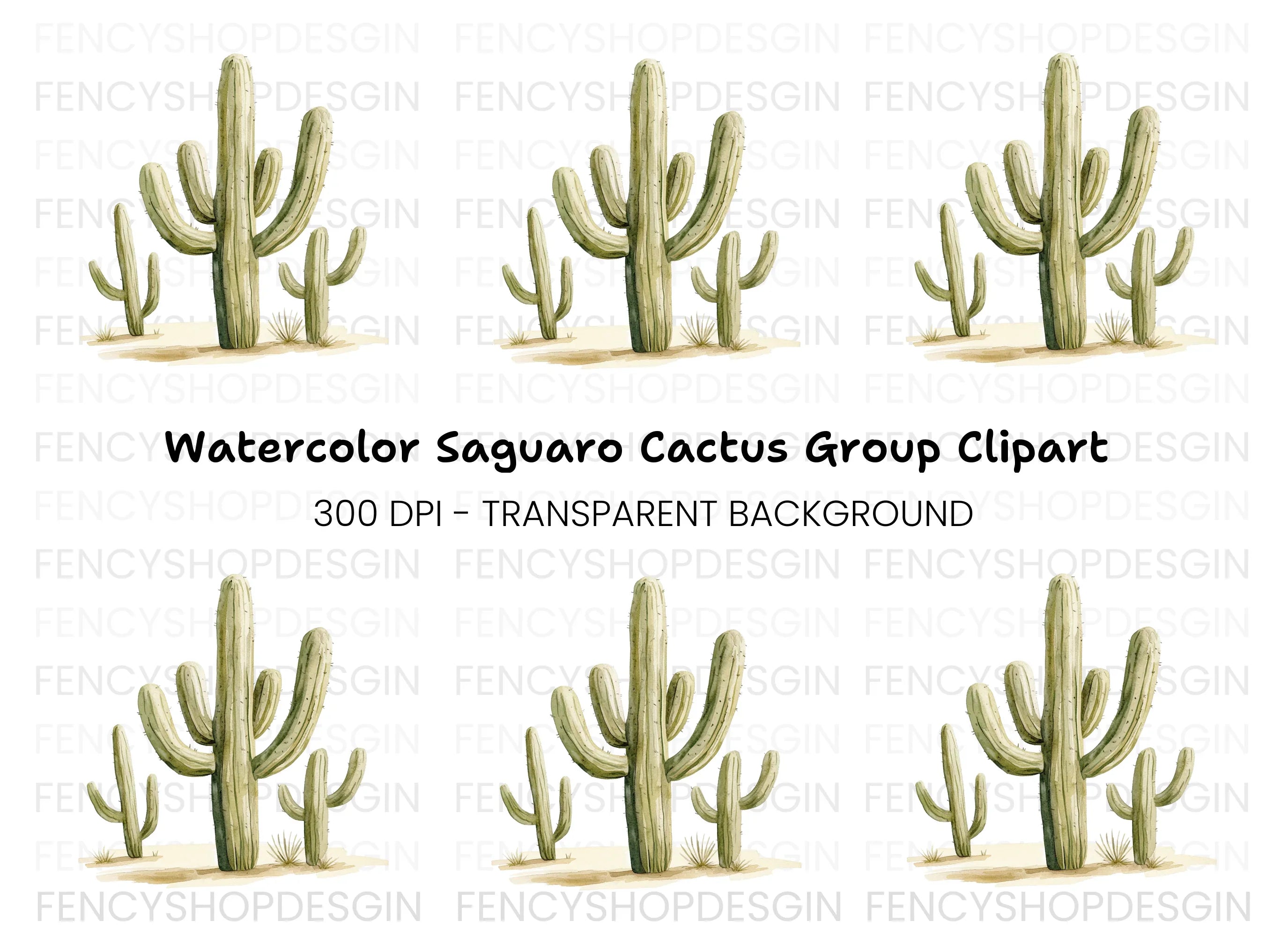 Tall Saguaro Cactus Clipart Bundle
