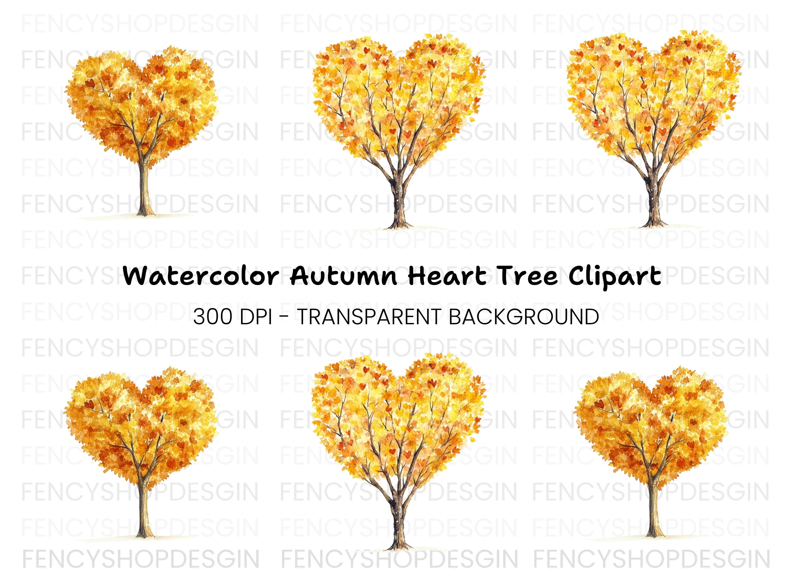 Heart Shaped Autumn Trees Clipart Bundle