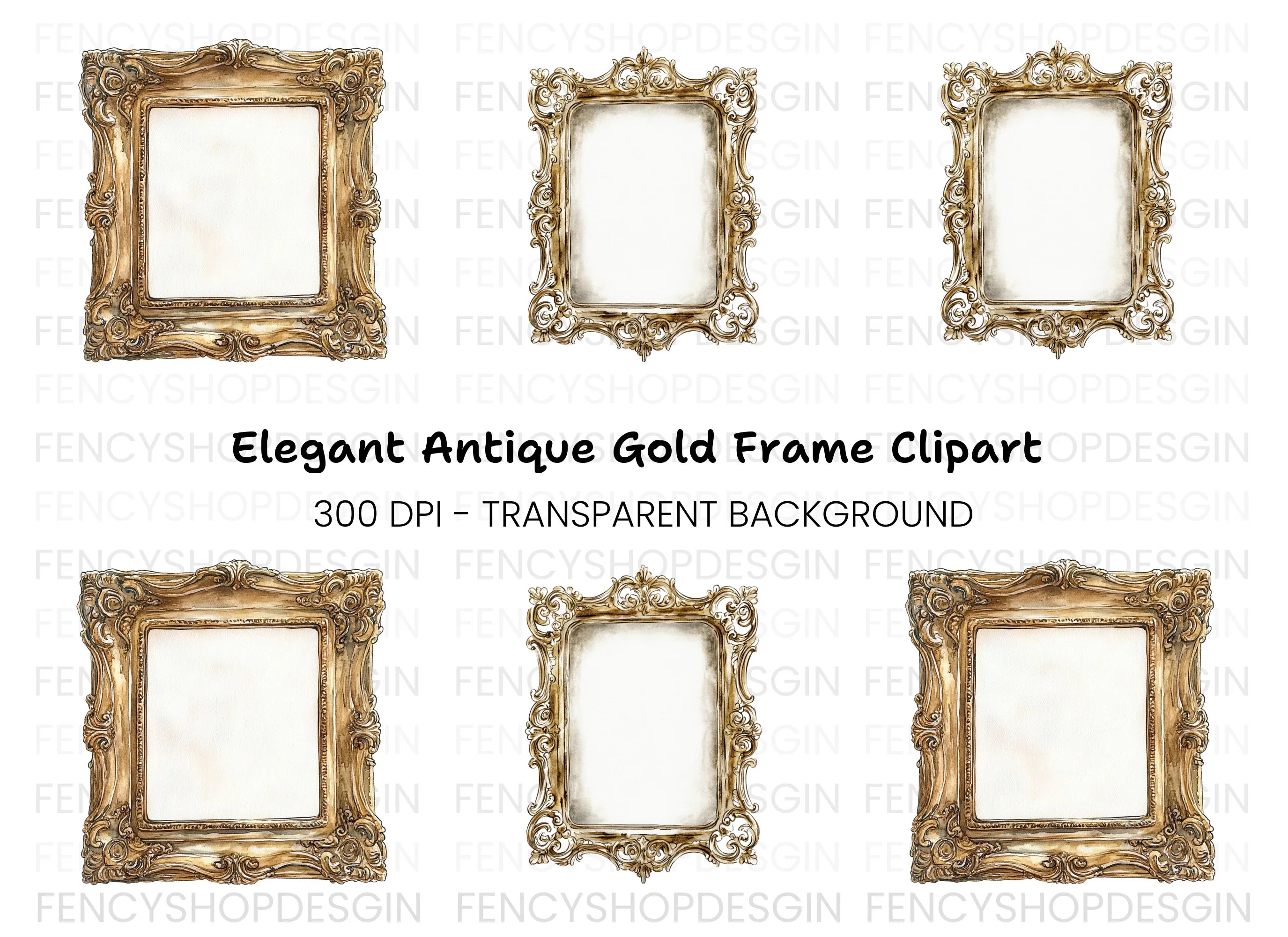 Ornate Gold Frames Clipart Bundle