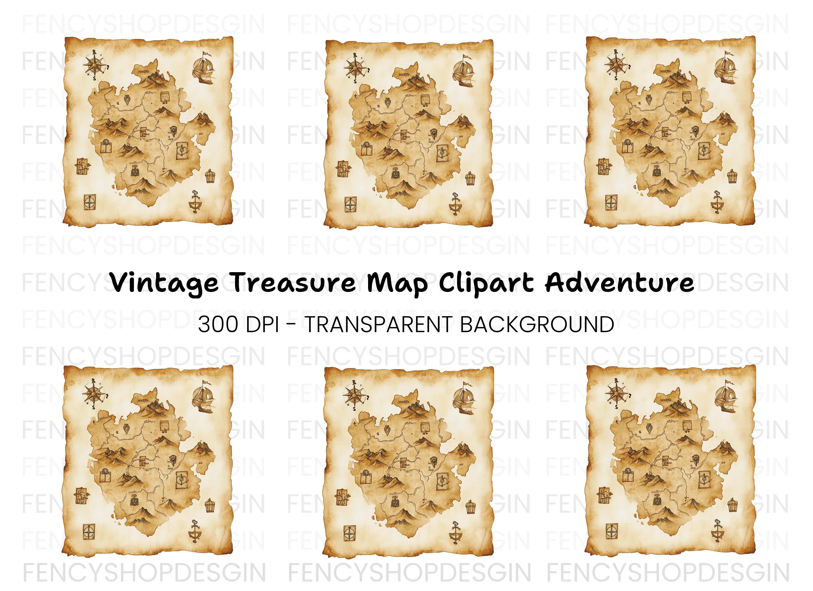 Fantasy Island Treasure Map Clipart Bundle