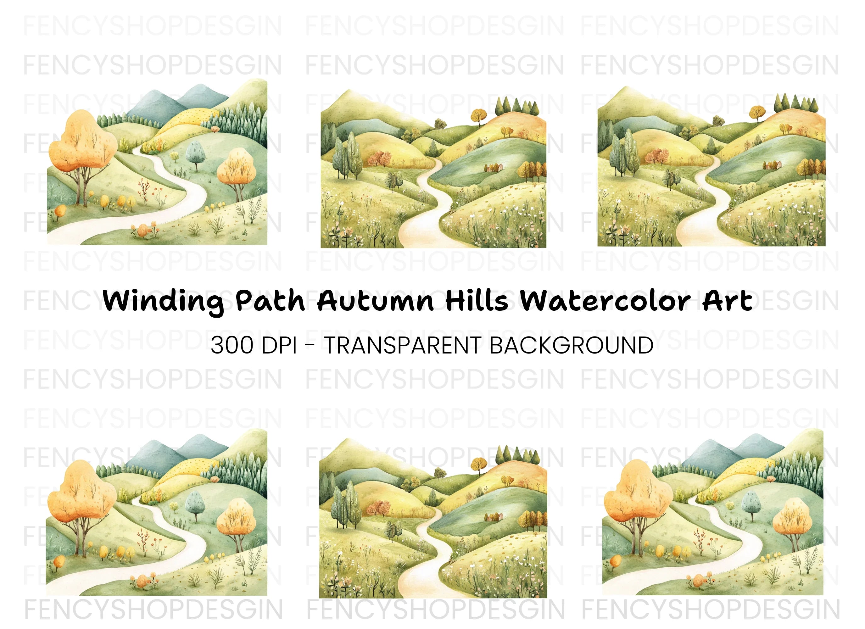 Autumn Hills Landscape Path Clipart Bundle