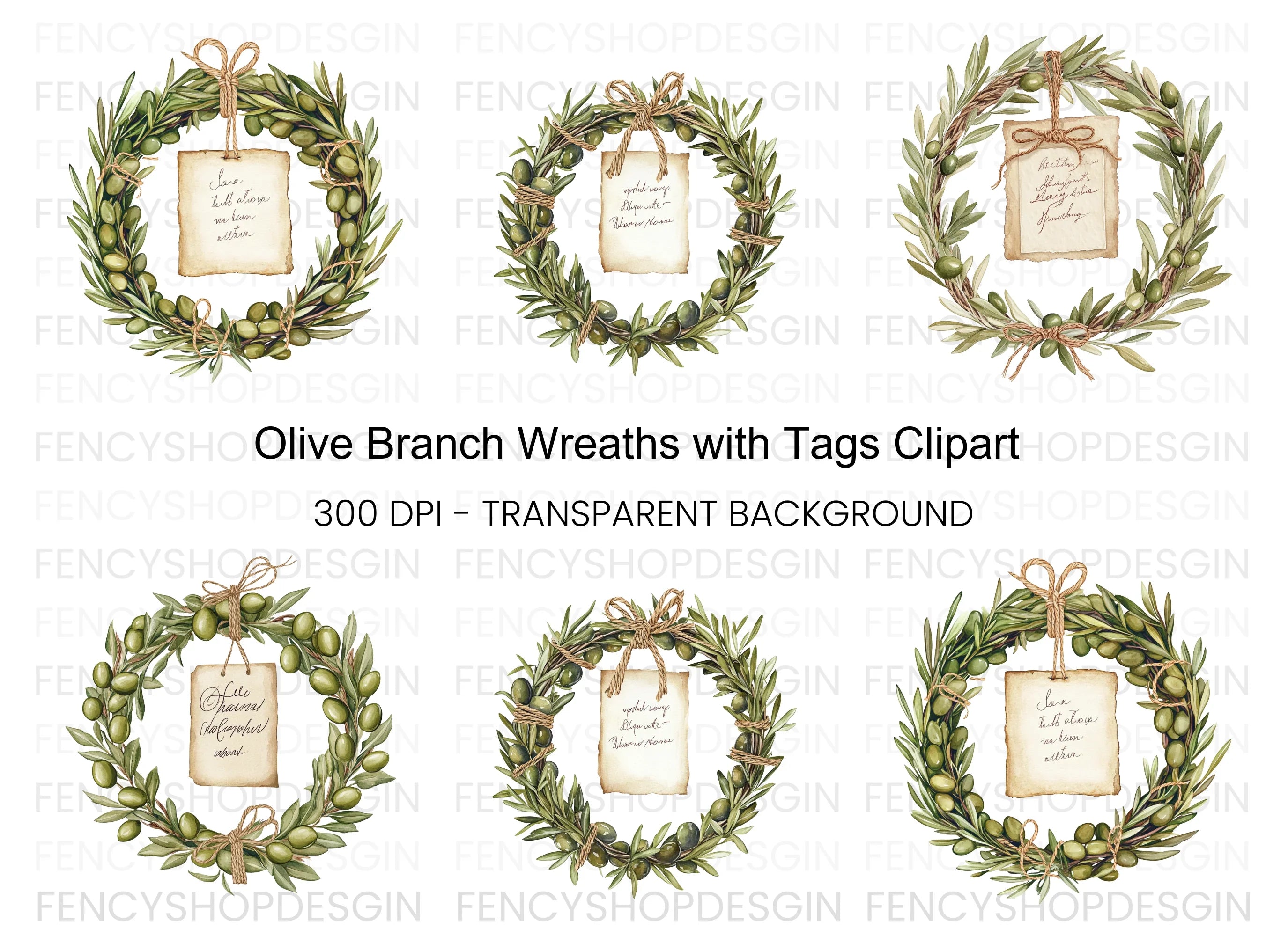 Olive Branch Wreath Clipart Bundle with Tag